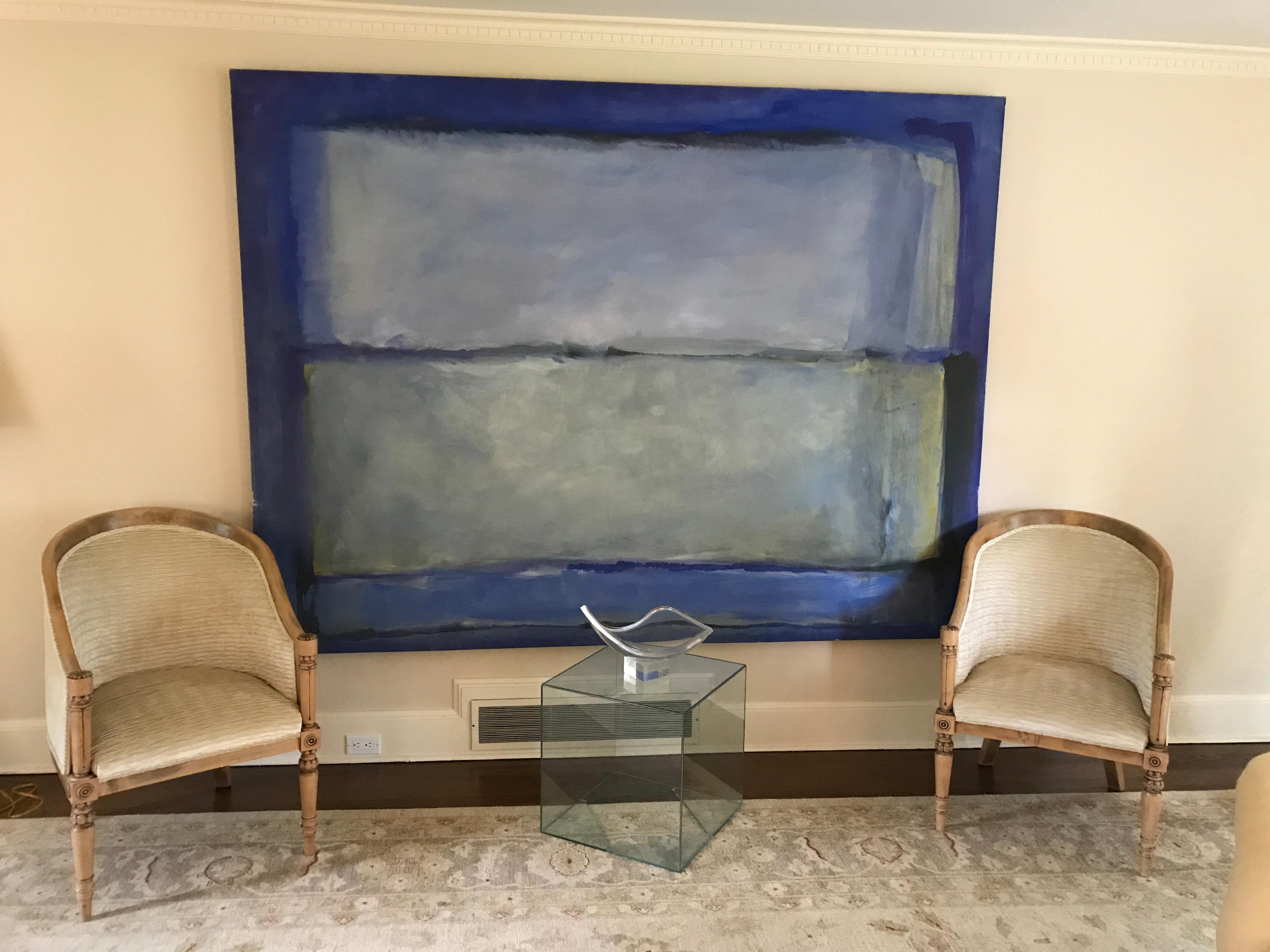 Oiled Large Blue Rothko-Style Wall Painting For Sale