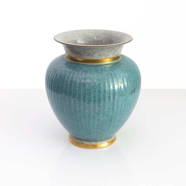 Large Blue Royal Copenhagen Crackle Glaze Vase For Sale at 1stDibs