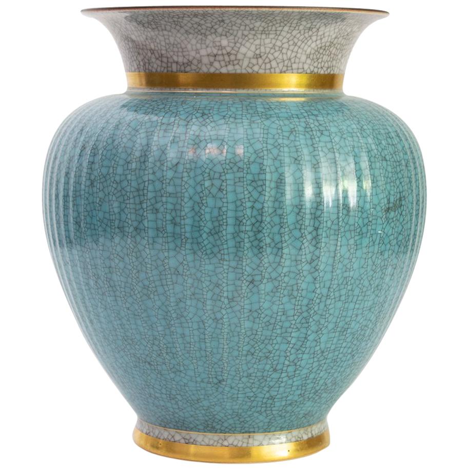 Large Blue Royal Copenhagen Crackle Glaze Vase For Sale