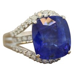 Large Blue Sapphire Diamond Platinum Cocktail Ring