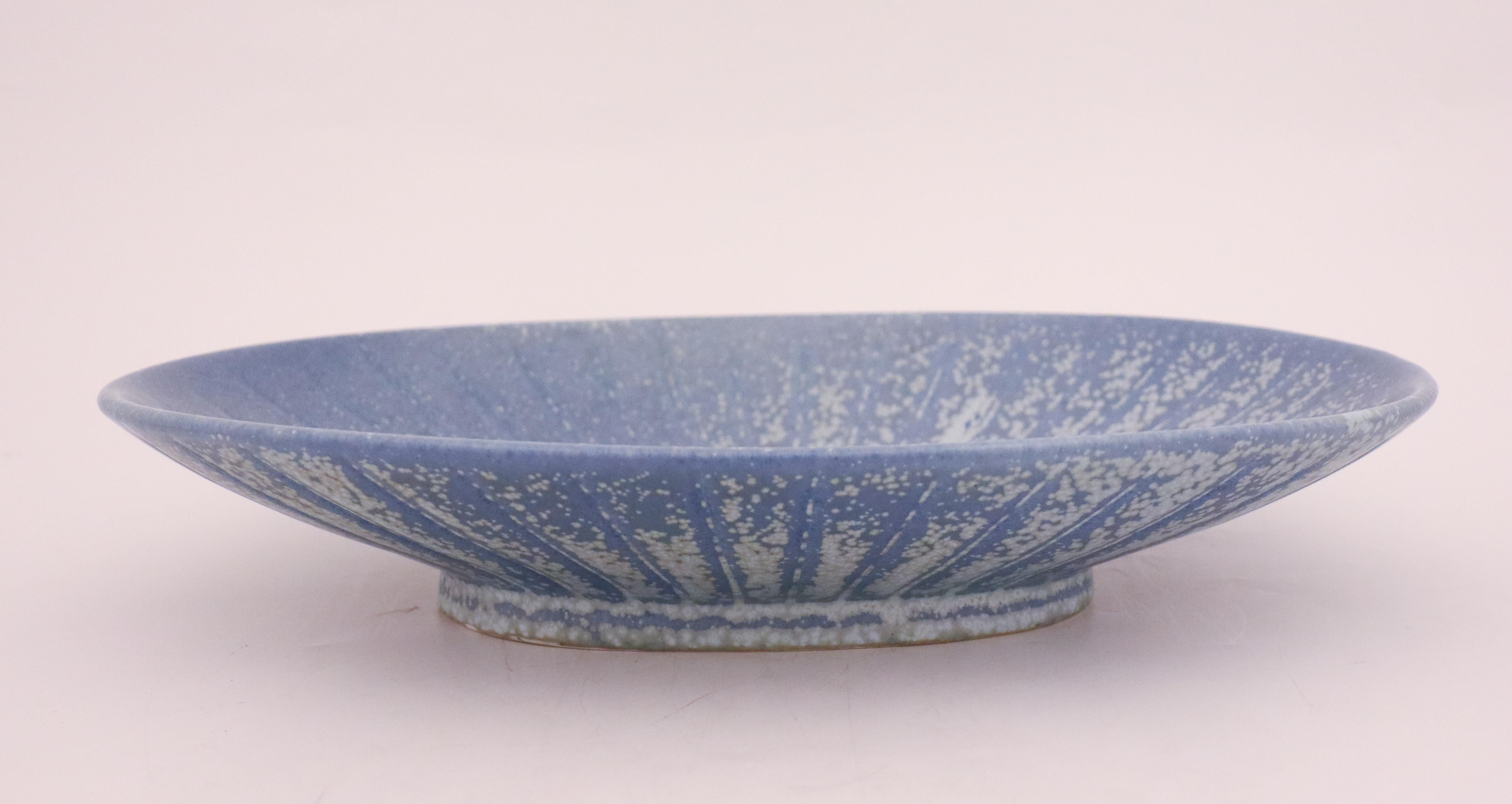 Glazed Large Blue Speckled Bowl, Gunnar Nylund, Rörstrand, 1950s, Mid Century Vintage For Sale