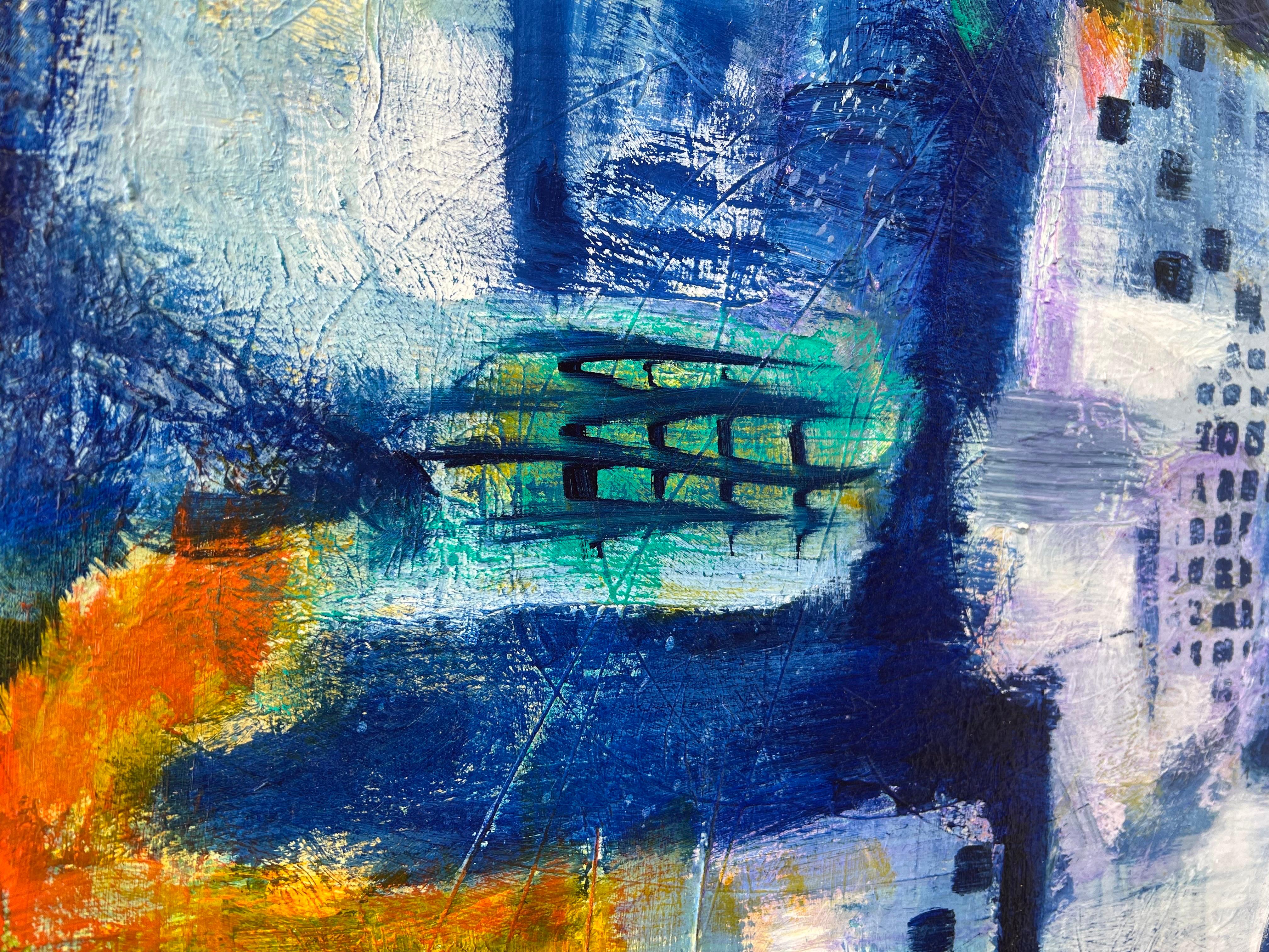 Großes blaues, quadratisches, abstraktes Gemälde von Carol Bertrand im Angebot 3