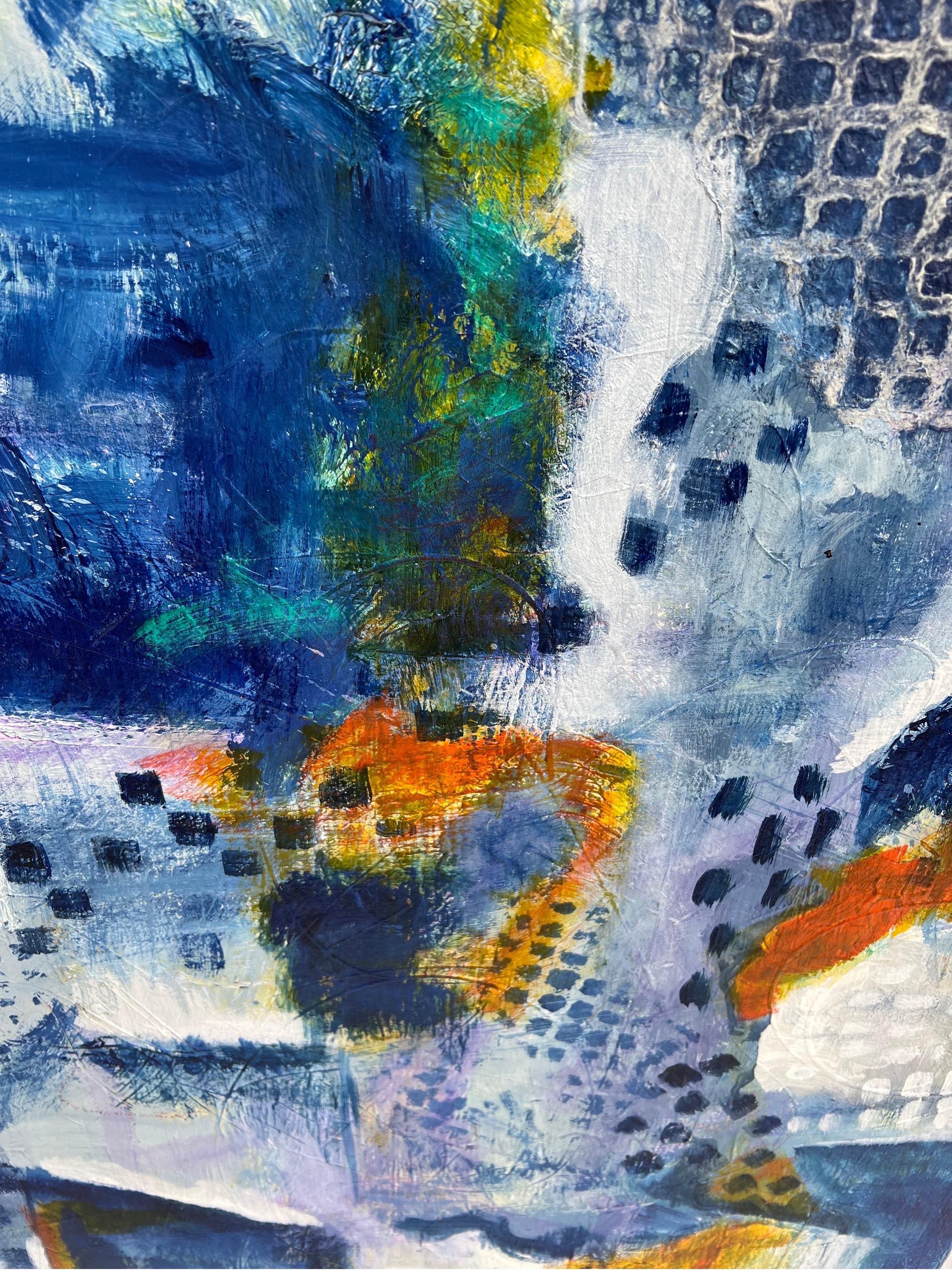 Großes blaues, quadratisches, abstraktes Gemälde von Carol Bertrand im Angebot 4