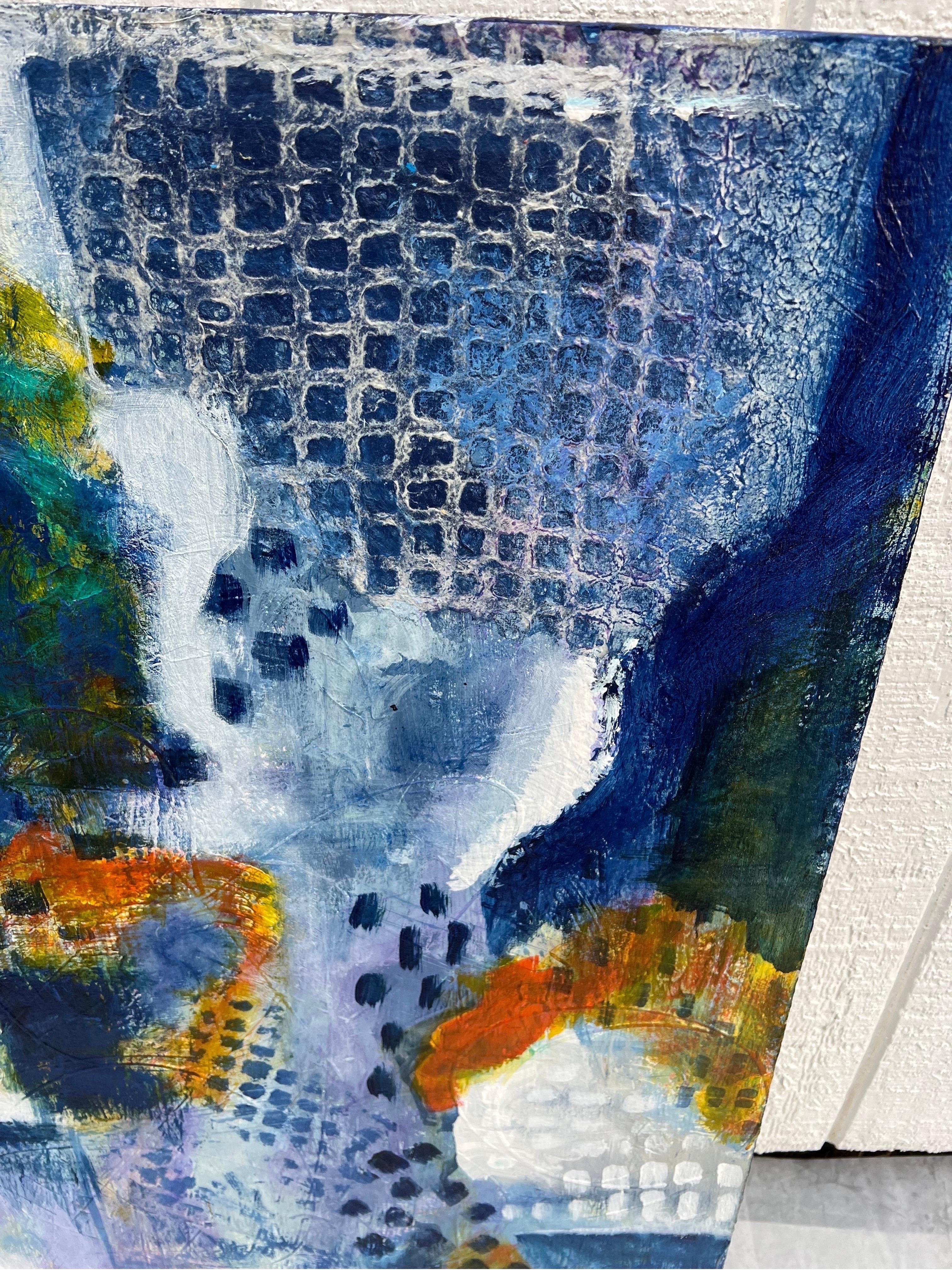 Großes blaues, quadratisches, abstraktes Gemälde von Carol Bertrand im Angebot 5