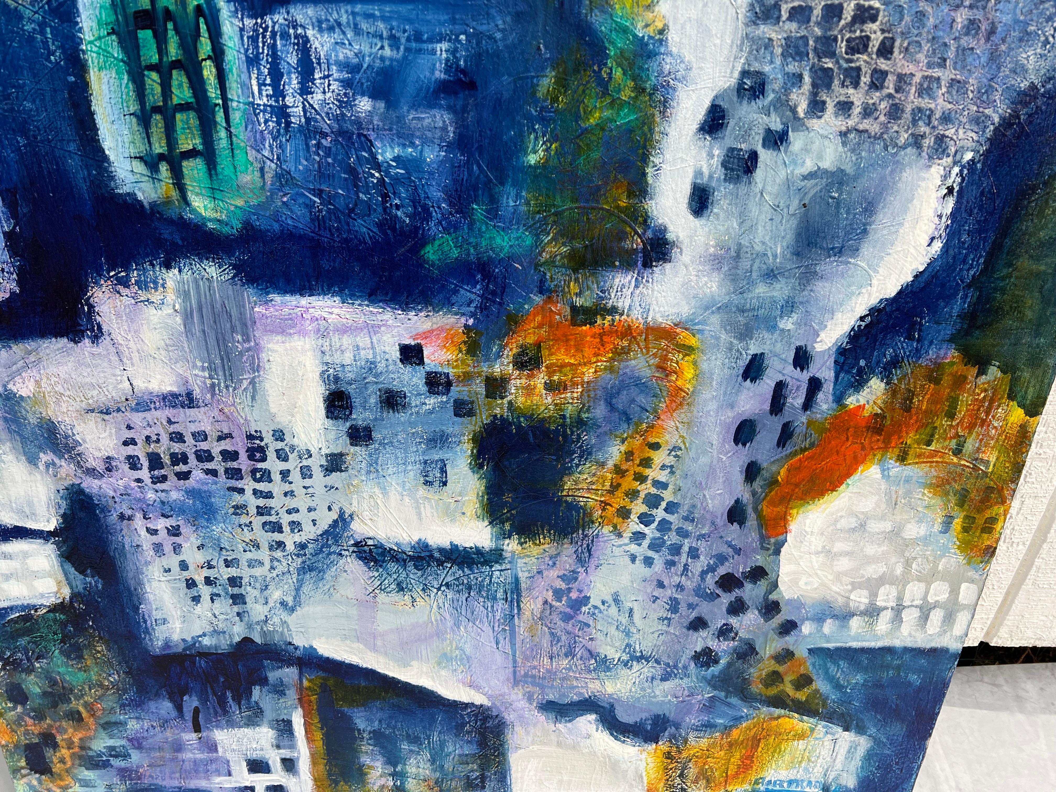 Großes blaues, quadratisches, abstraktes Gemälde von Carol Bertrand im Angebot 6