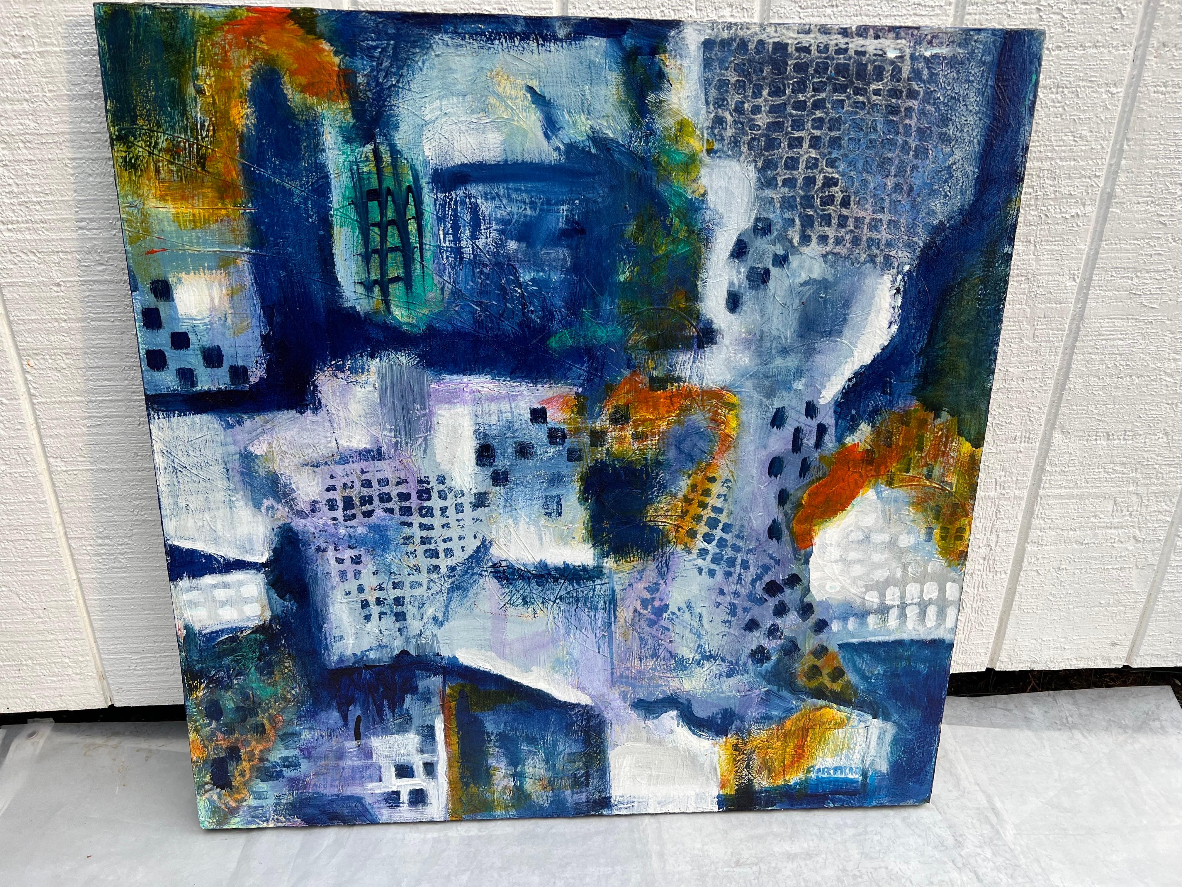 Großes blaues, quadratisches, abstraktes Gemälde von Carol Bertrand im Angebot 8