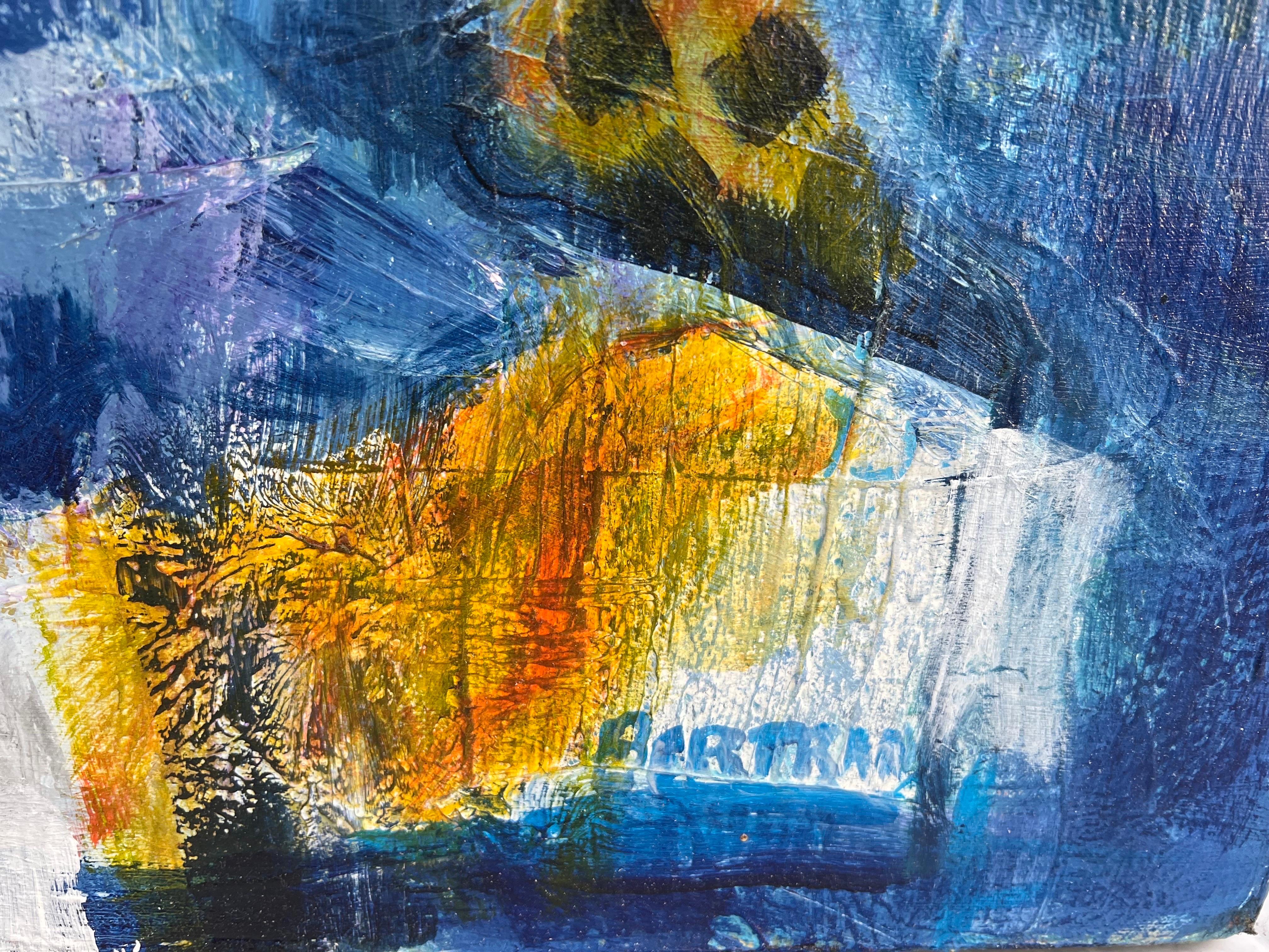 Großes blaues, quadratisches, abstraktes Gemälde von Carol Bertrand im Angebot 1