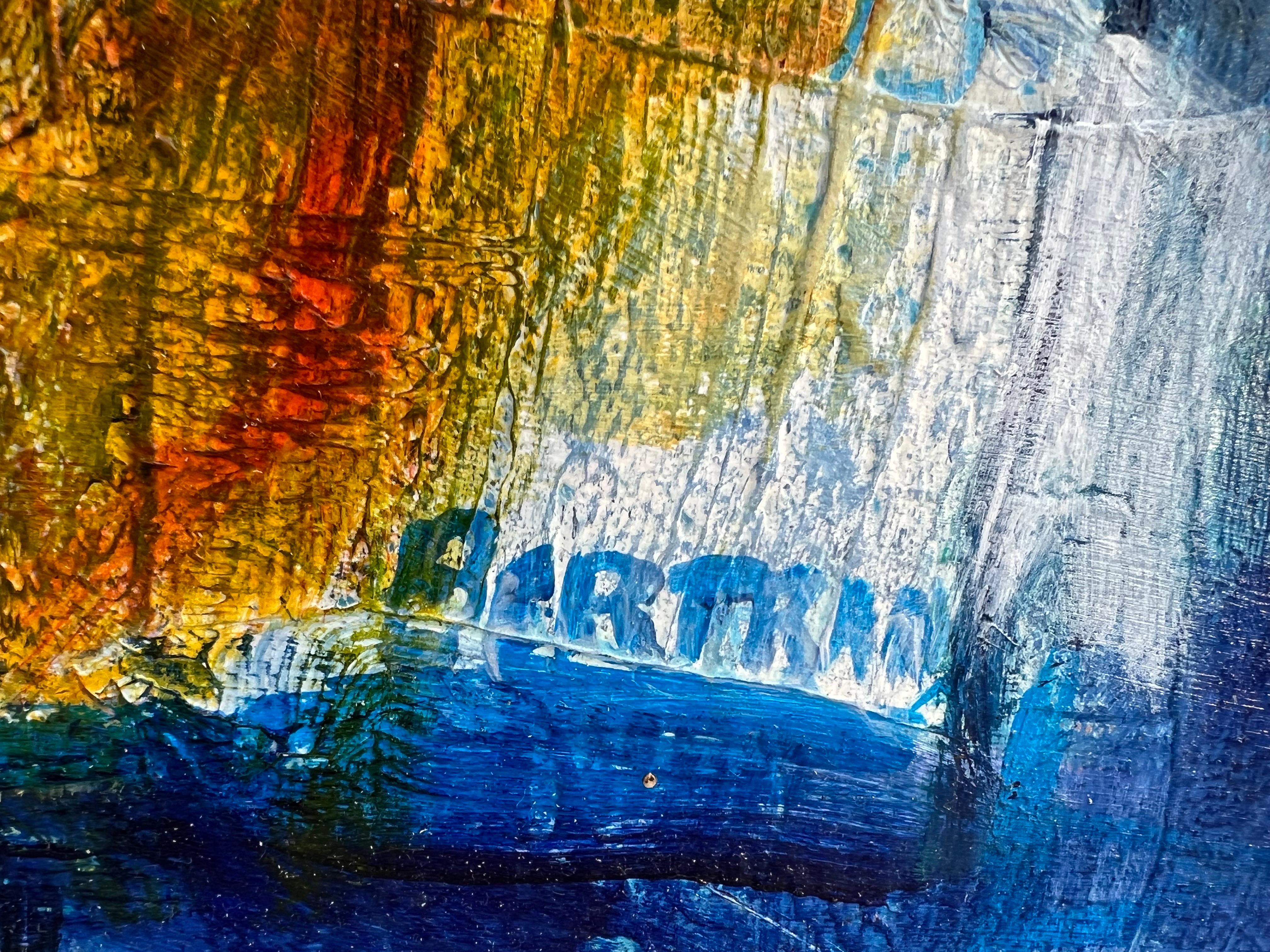 Großes blaues, quadratisches, abstraktes Gemälde von Carol Bertrand im Angebot 2