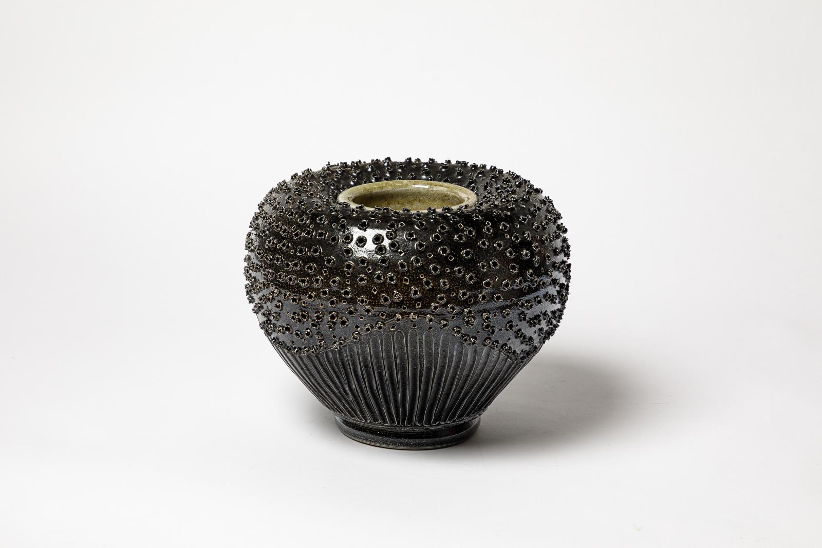 Grande vaso in ceramica blu di Dominique Garet La Borne In condizioni ottime in vendita a Neuilly-en- sancerre, FR