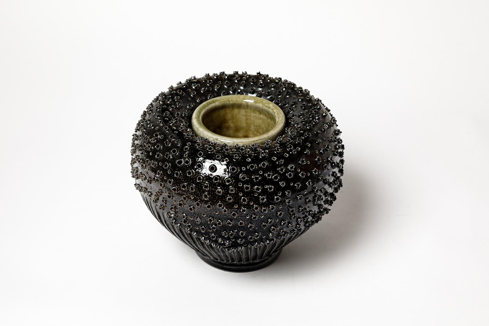 XXI secolo e contemporaneo Grande vaso in ceramica blu di Dominique Garet La Borne in vendita