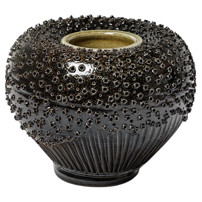 Grande vaso in ceramica blu di Dominique Garet La Borne