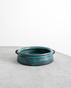 Grand plat décoratif suédois bleu en céramique du milieu du siècle par Stig Lindberg, années 1950
