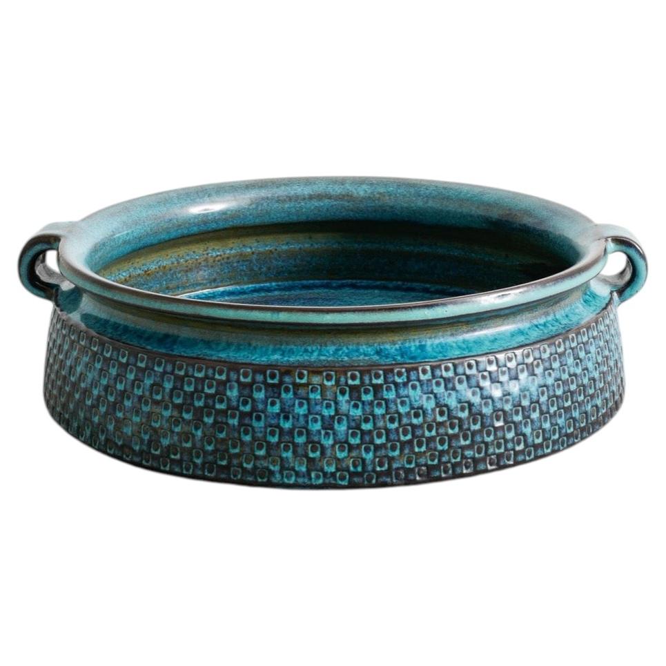Large Blue Swedish Decorative Mid Century Ceramic Dish by Stig Lindberg, 1950s