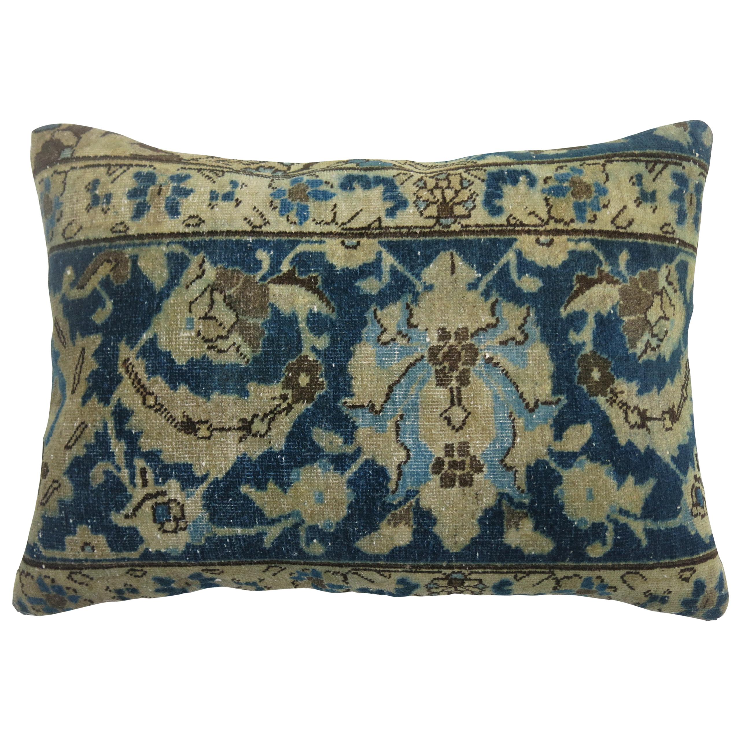 Large Blue Tabriz Rug Pillow