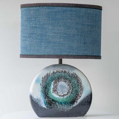 Large Blue Teal Glazed Ceramic Lamp, Custom Made Blue Lampshade by R. Houben