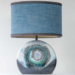Large Blue Teal Glazed Ceramic Lamp, Custom Made Blue Lampshade by R. Houben
