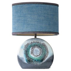 Large Blue Teal Glazed Ceramic Lamp, Custom Made Blue Lampshade by R. Houben