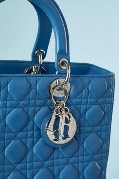 Large blue top-stitched leather Lady Dior bag Christian Dior Numbered