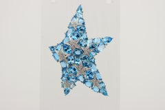 Grande broche étoile de mer en or avec topaze bleue et diamants