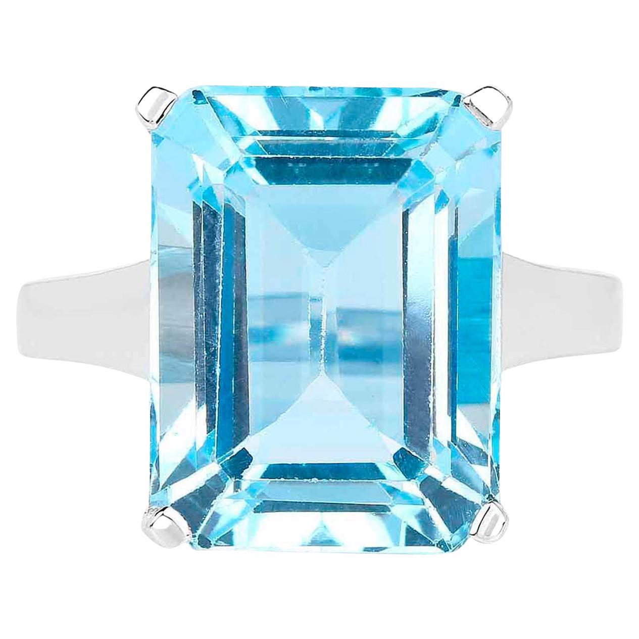 Large Blue Topaz Ring 15.5 Carats Sterling Silver