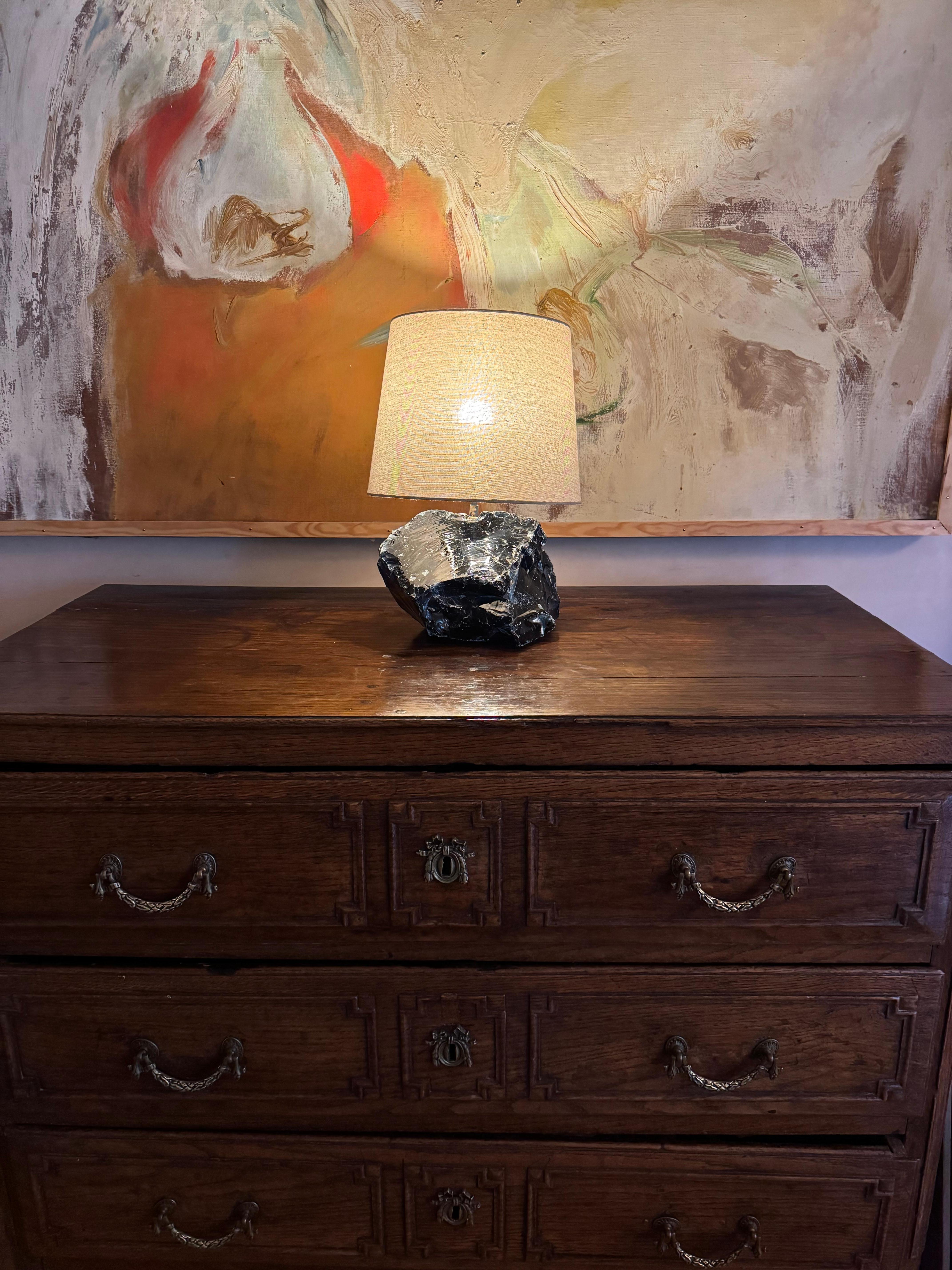 Art Deco Large blue unpolished  glass lamp after a design by Jean-Michel Frank For Sale