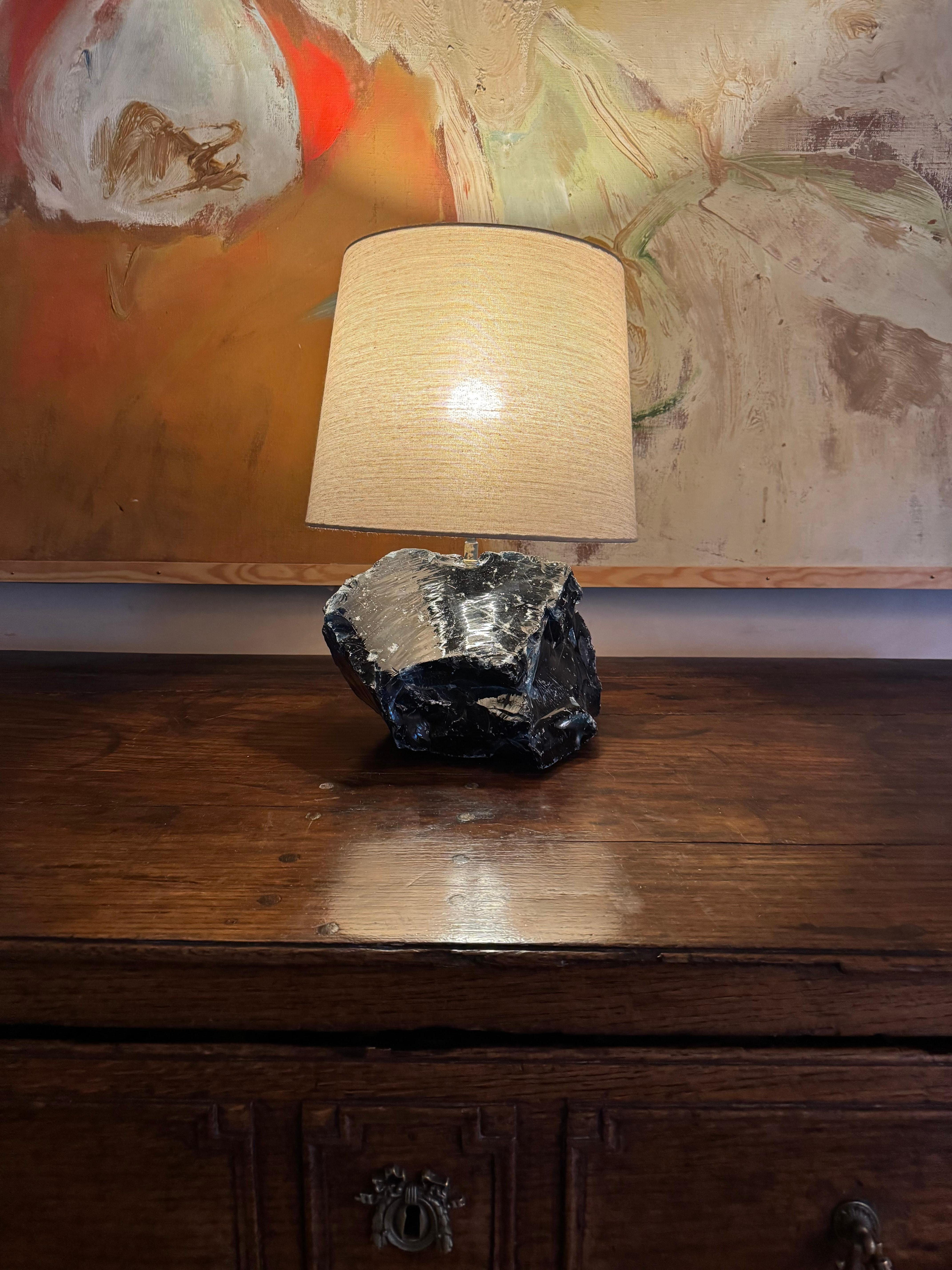 French Large blue unpolished  glass lamp after a design by Jean-Michel Frank For Sale