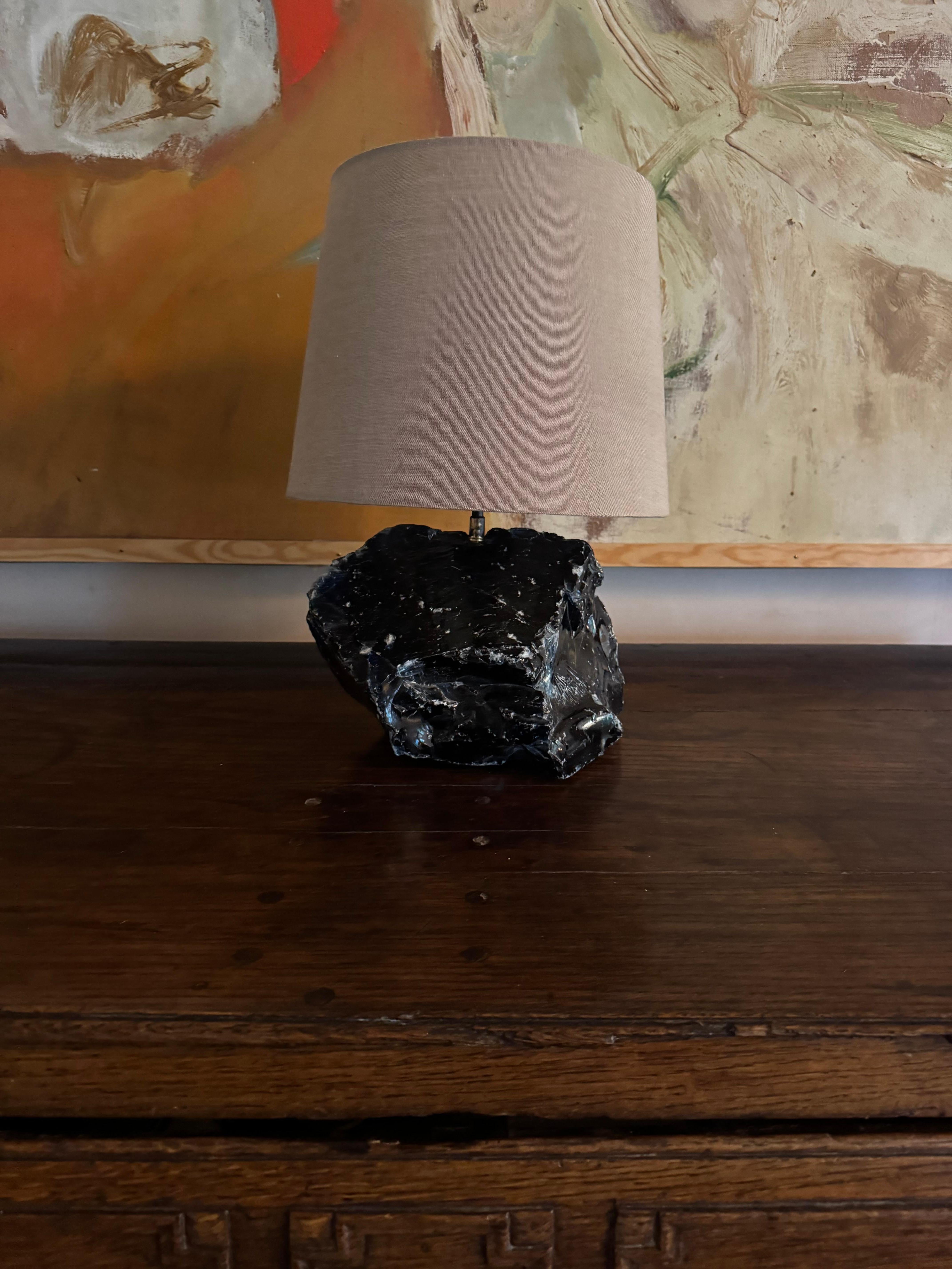 Patinated Large blue unpolished  glass lamp after a design by Jean-Michel Frank For Sale