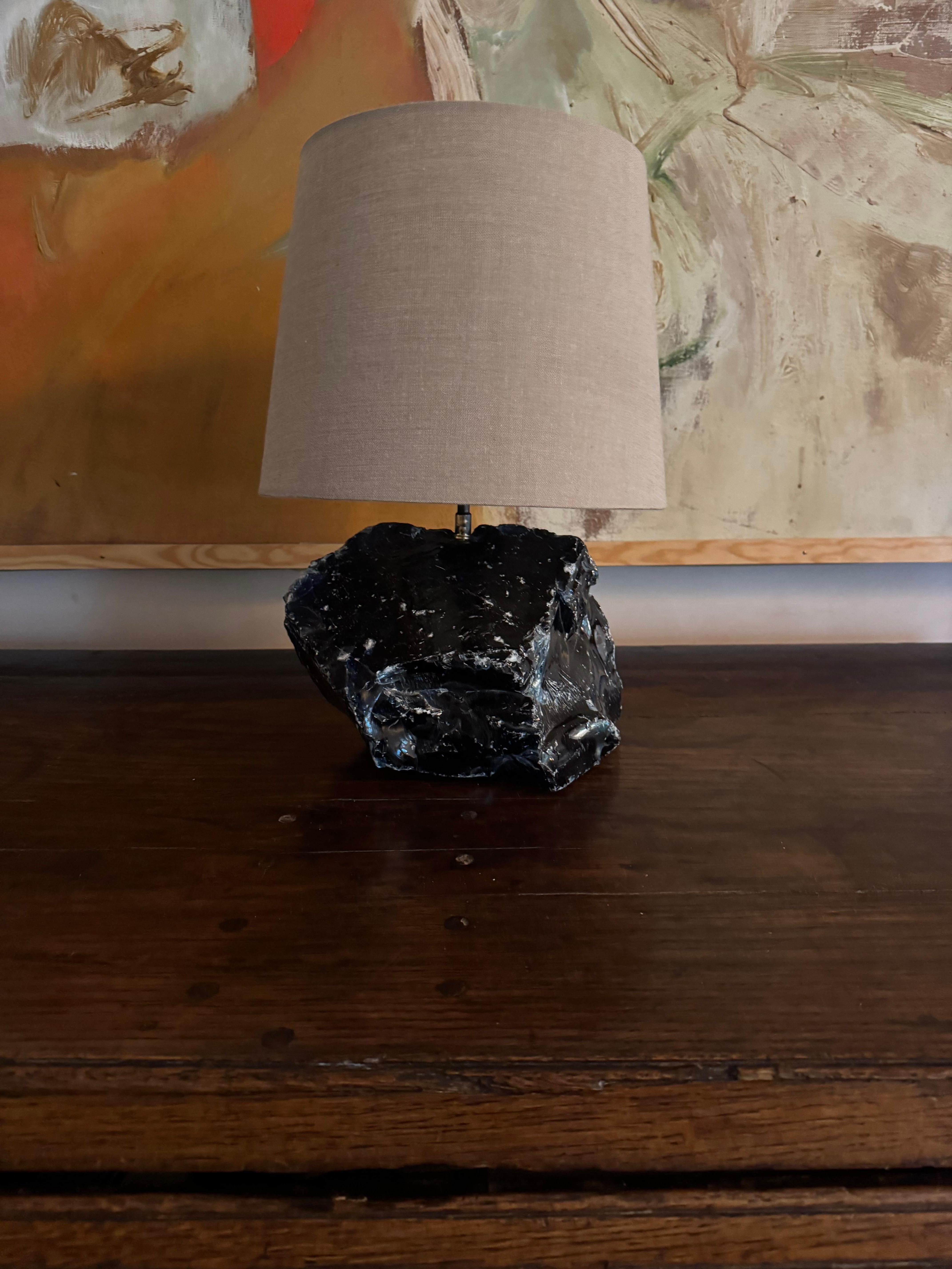 Contemporary Large blue unpolished  glass lamp after a design by Jean-Michel Frank For Sale