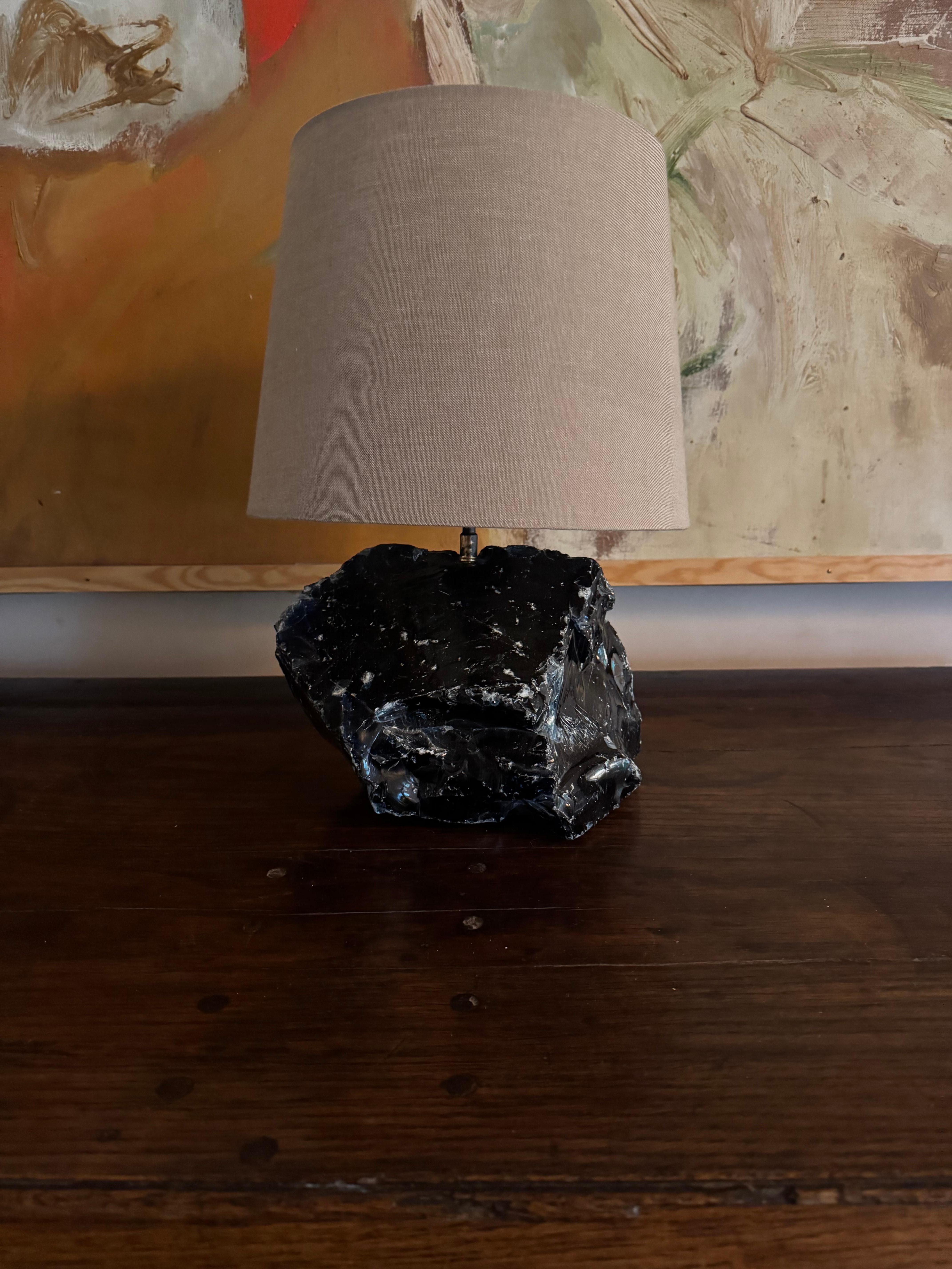 Slag Glass Large blue unpolished  glass lamp after a design by Jean-Michel Frank For Sale