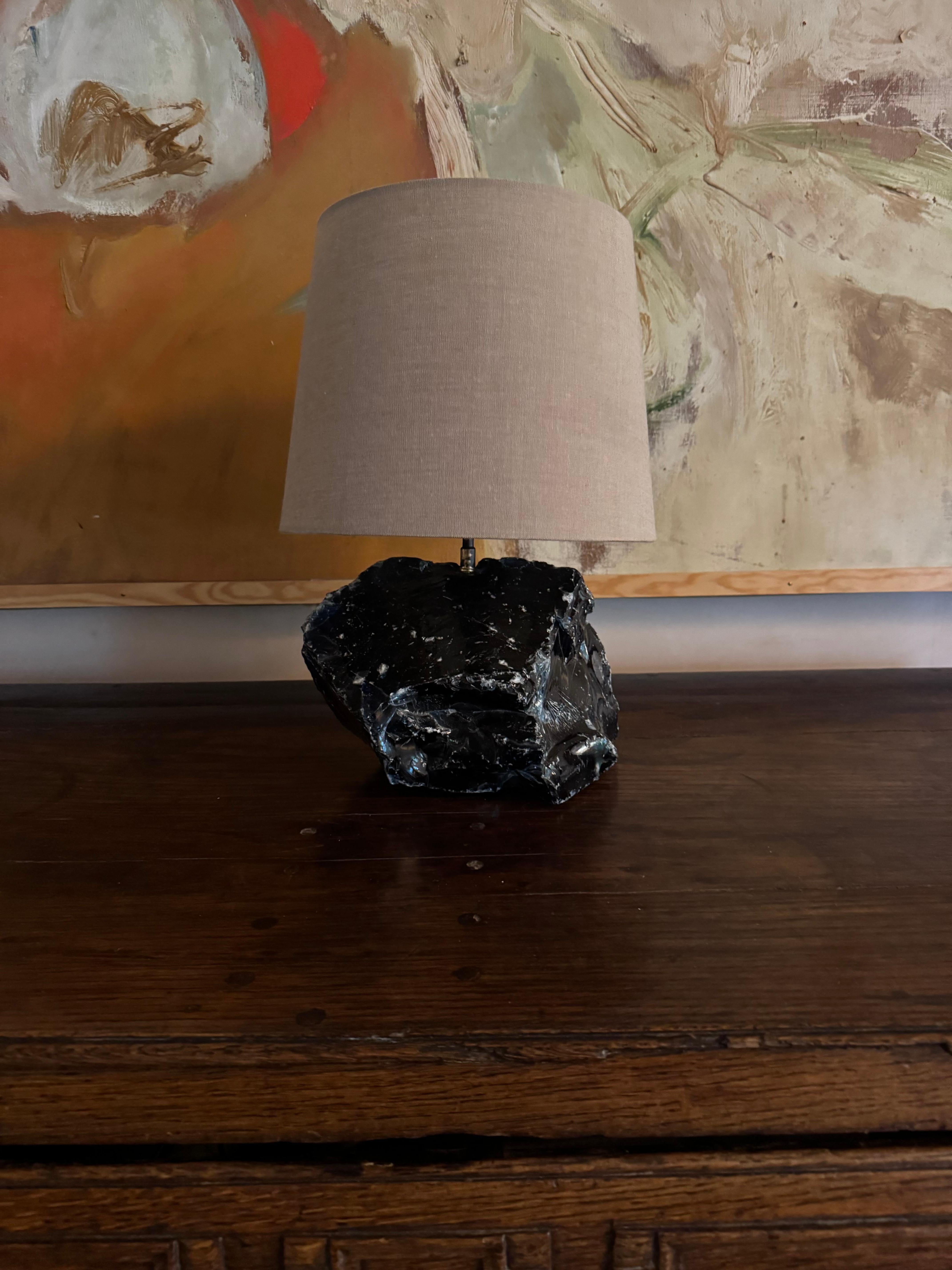 Large blue unpolished  glass lamp after a design by Jean-Michel Frank For Sale 1