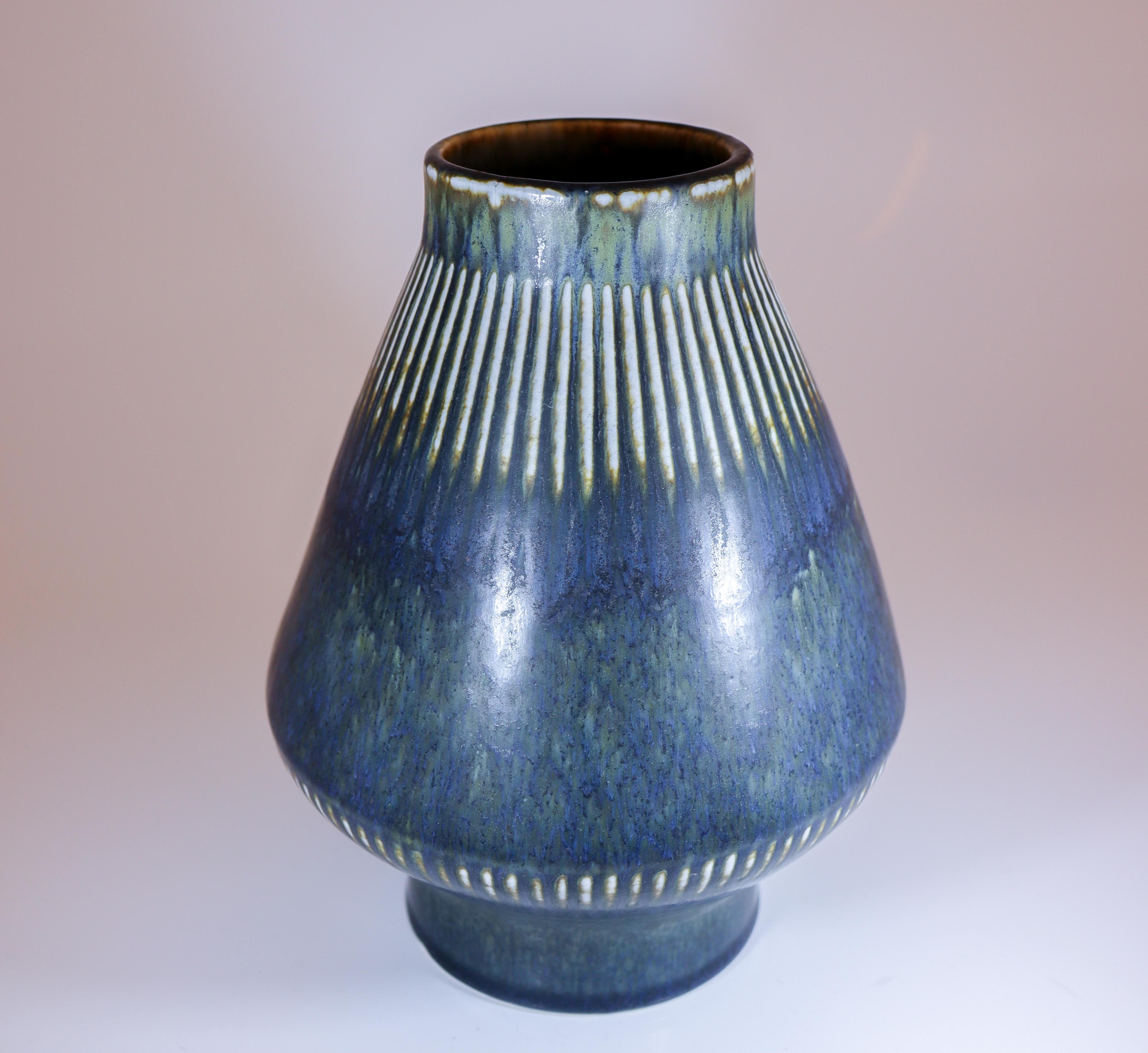 Stoneware Large Blue Vase - Carl-Harry Stålhane - Rörstrand - Mid 20th Century For Sale