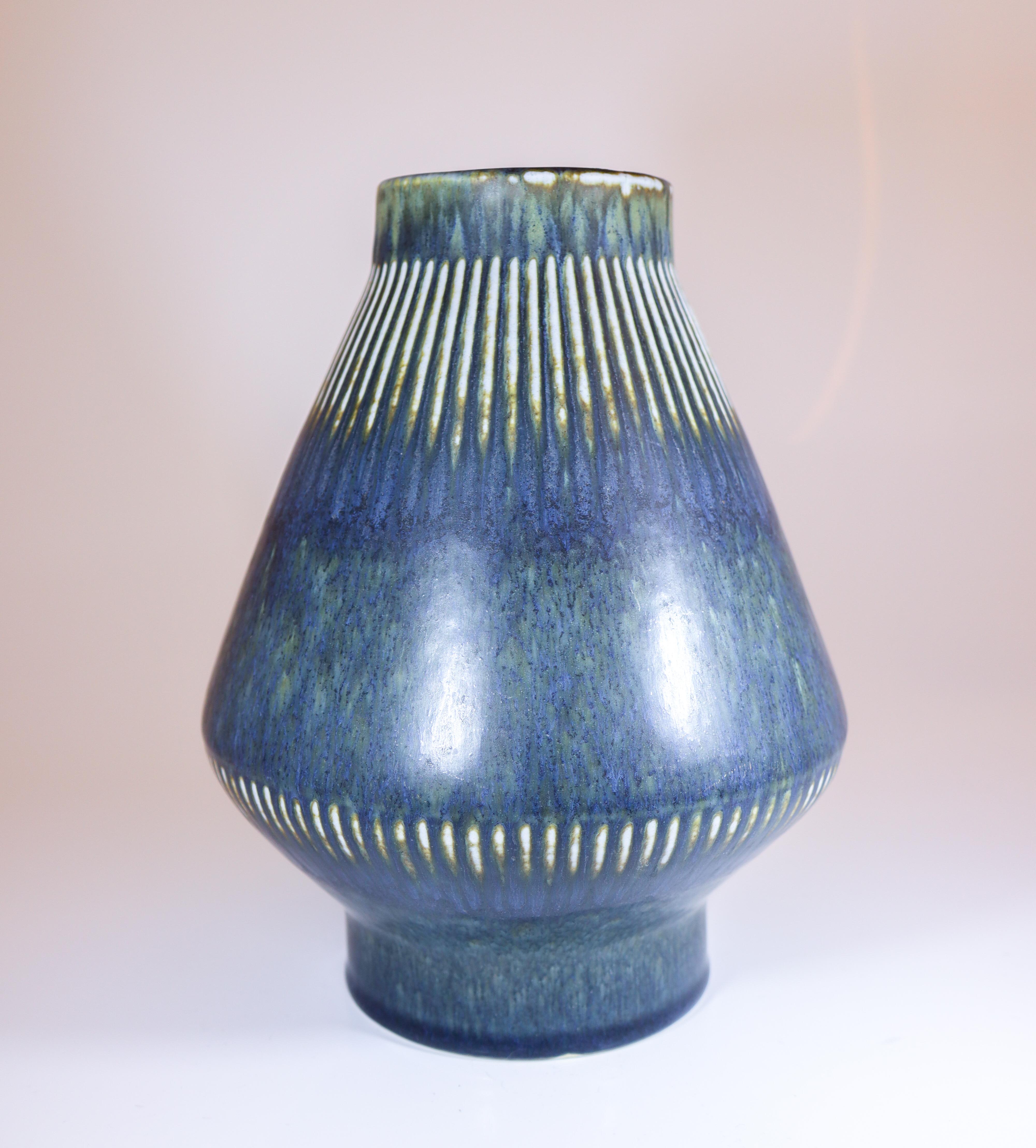 Large Blue Vase - Carl-Harry Stålhane - Rörstrand - Mid 20th Century For Sale 1