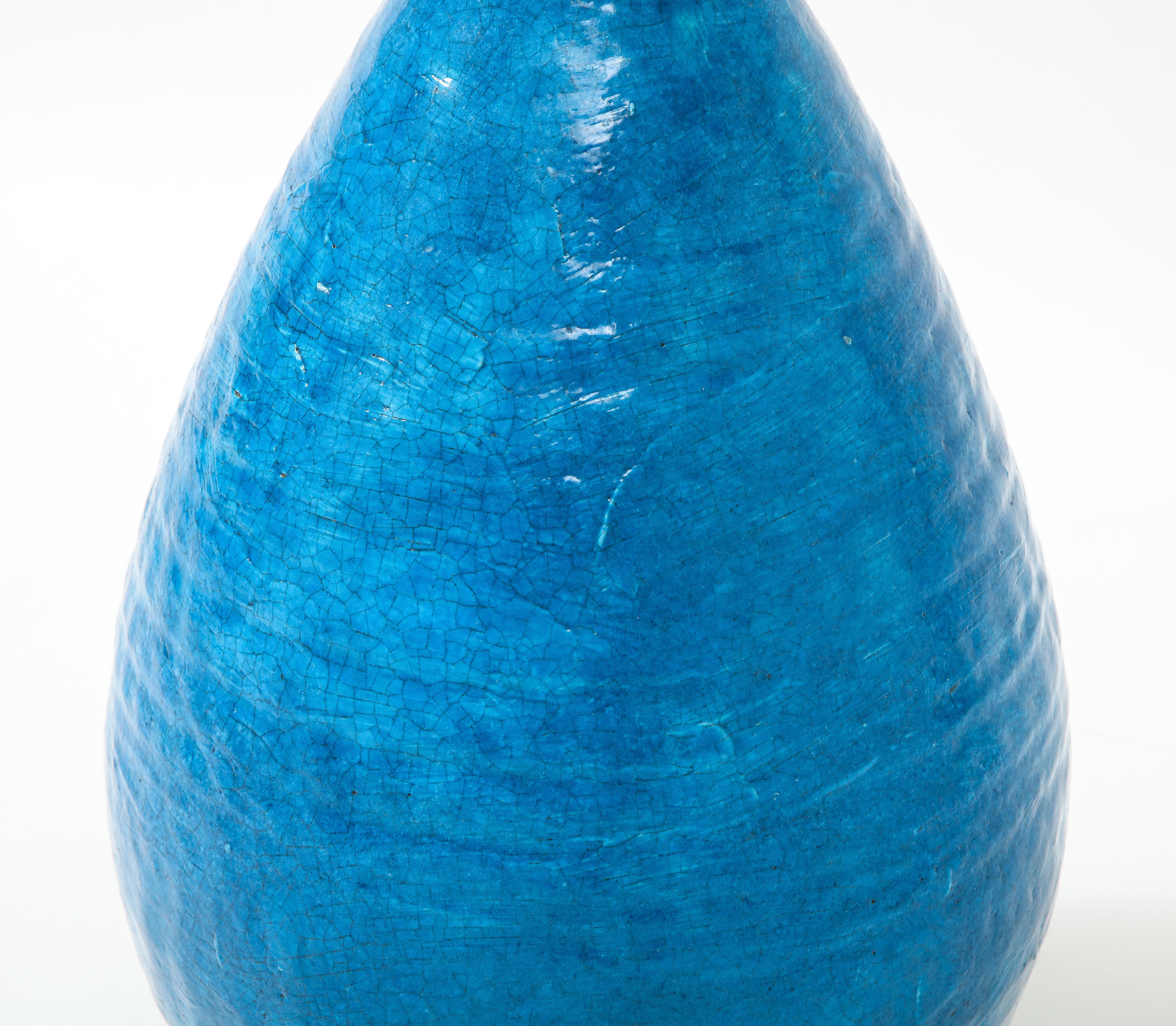Large Blue Vintage Italian Ceramic Table Lamp, circa 1960s 5