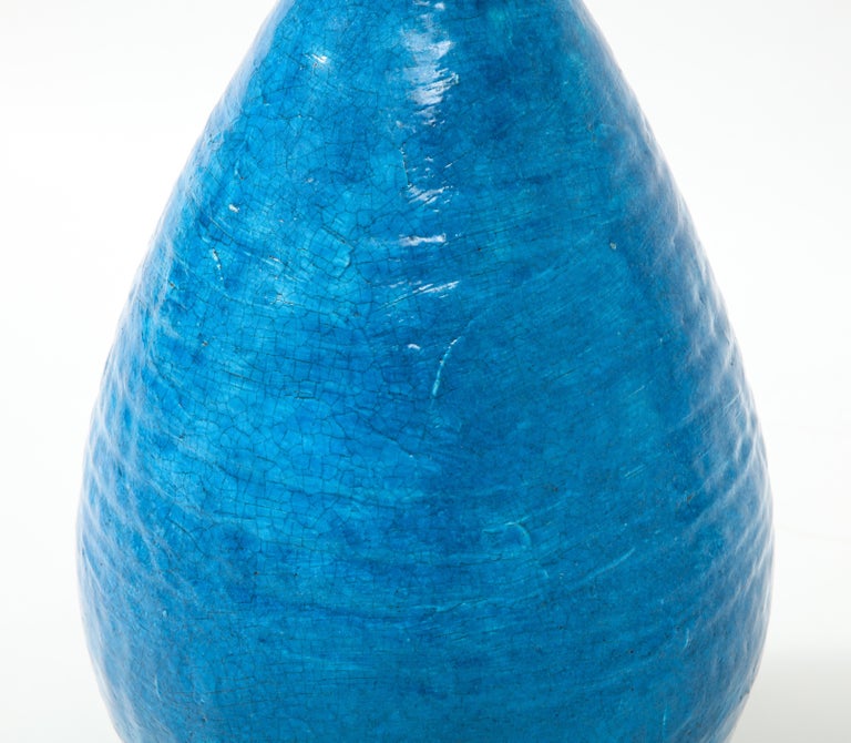 Large Blue Vintage Italian Ceramic Table Lamp, circa 1960s For Sale 5