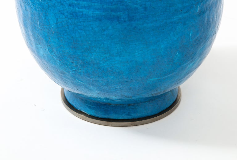 Large Blue Vintage Italian Ceramic Table Lamp, circa 1960s For Sale 6