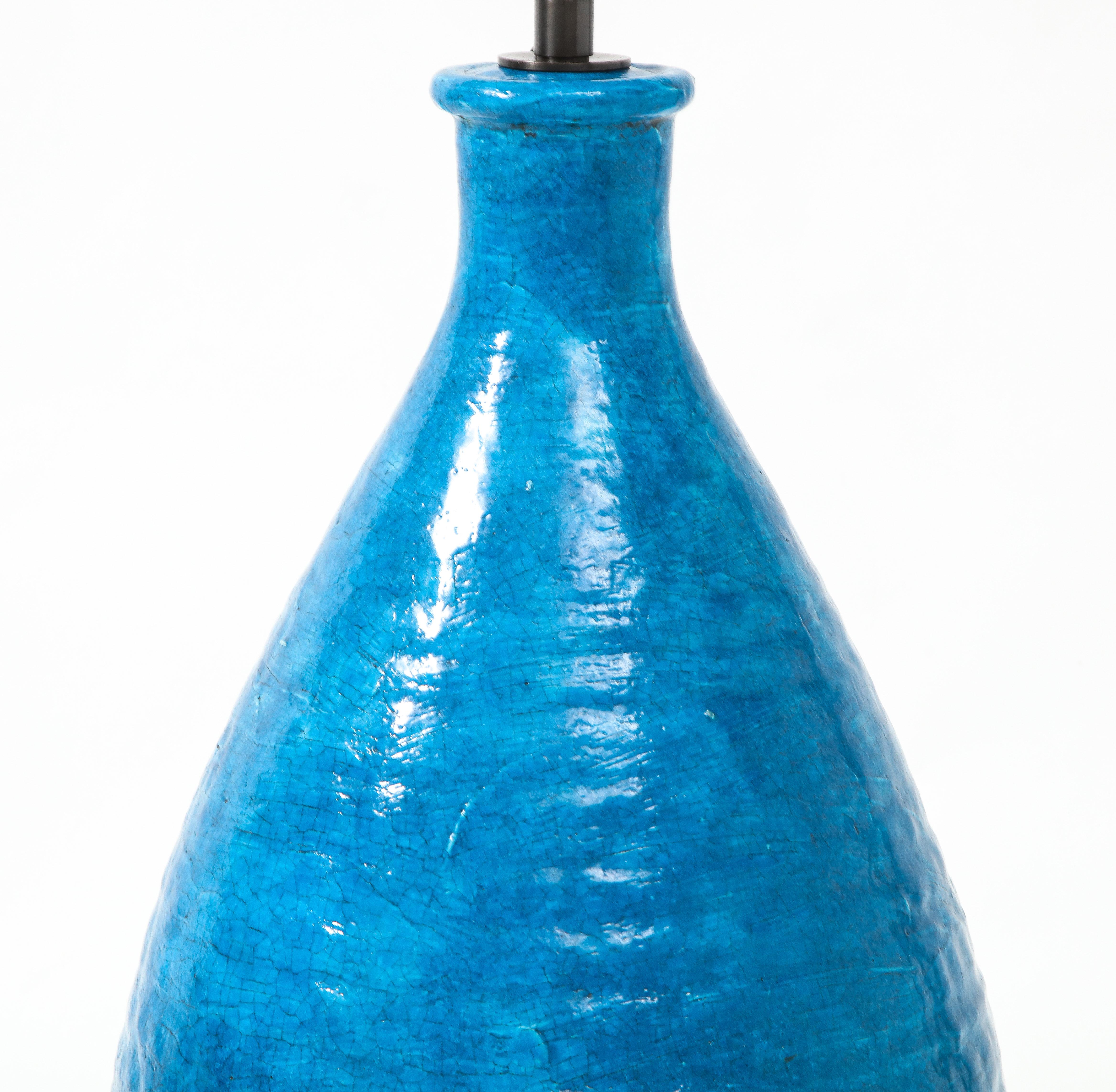 Mid-Century Modern Large Blue Vintage Italian Ceramic Table Lamp, circa 1960s