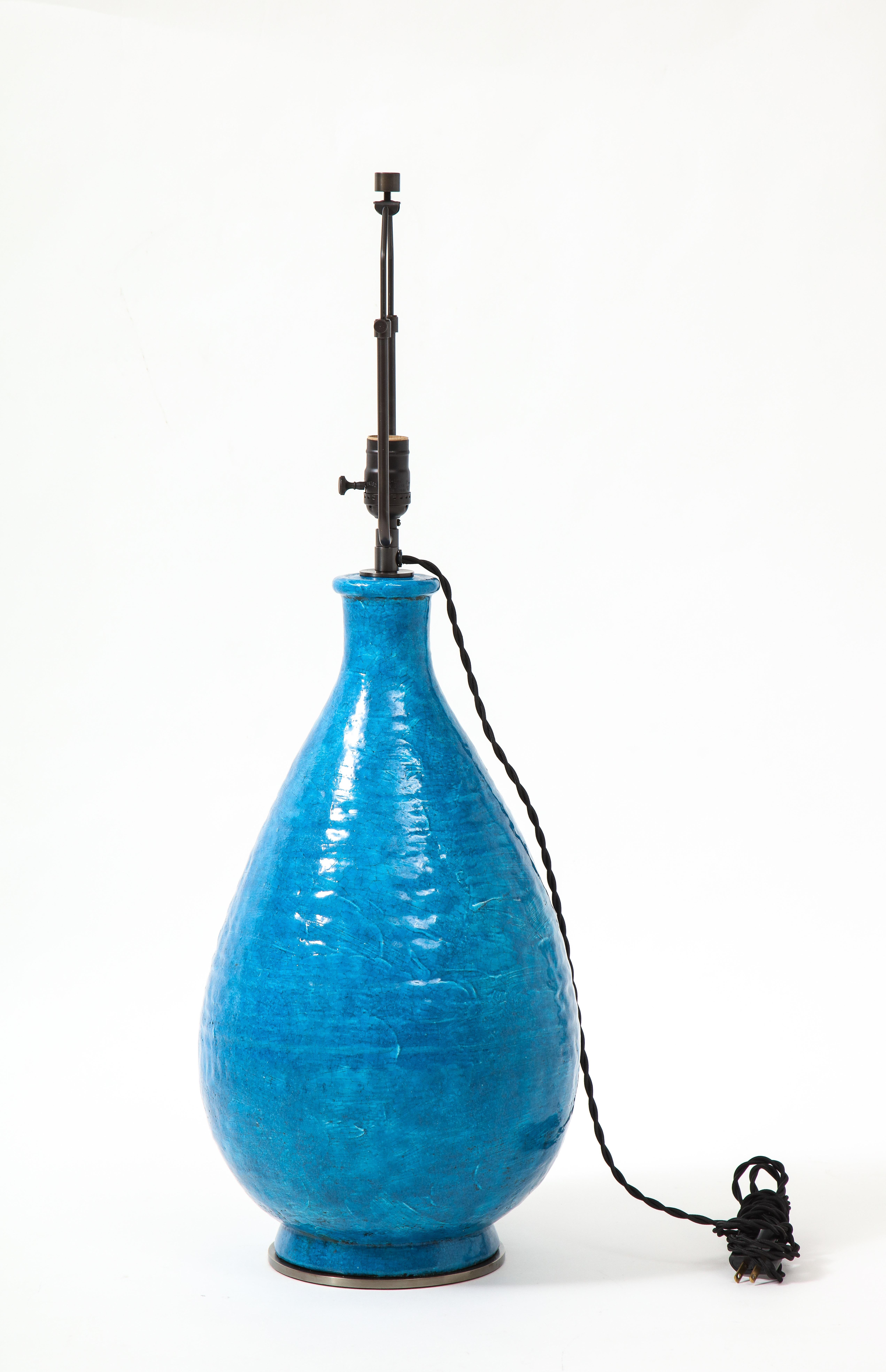 Mid-20th Century Large Blue Vintage Italian Ceramic Table Lamp, circa 1960s