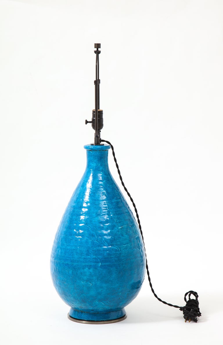 Mid-20th Century Large Blue Vintage Italian Ceramic Table Lamp, circa 1960s For Sale