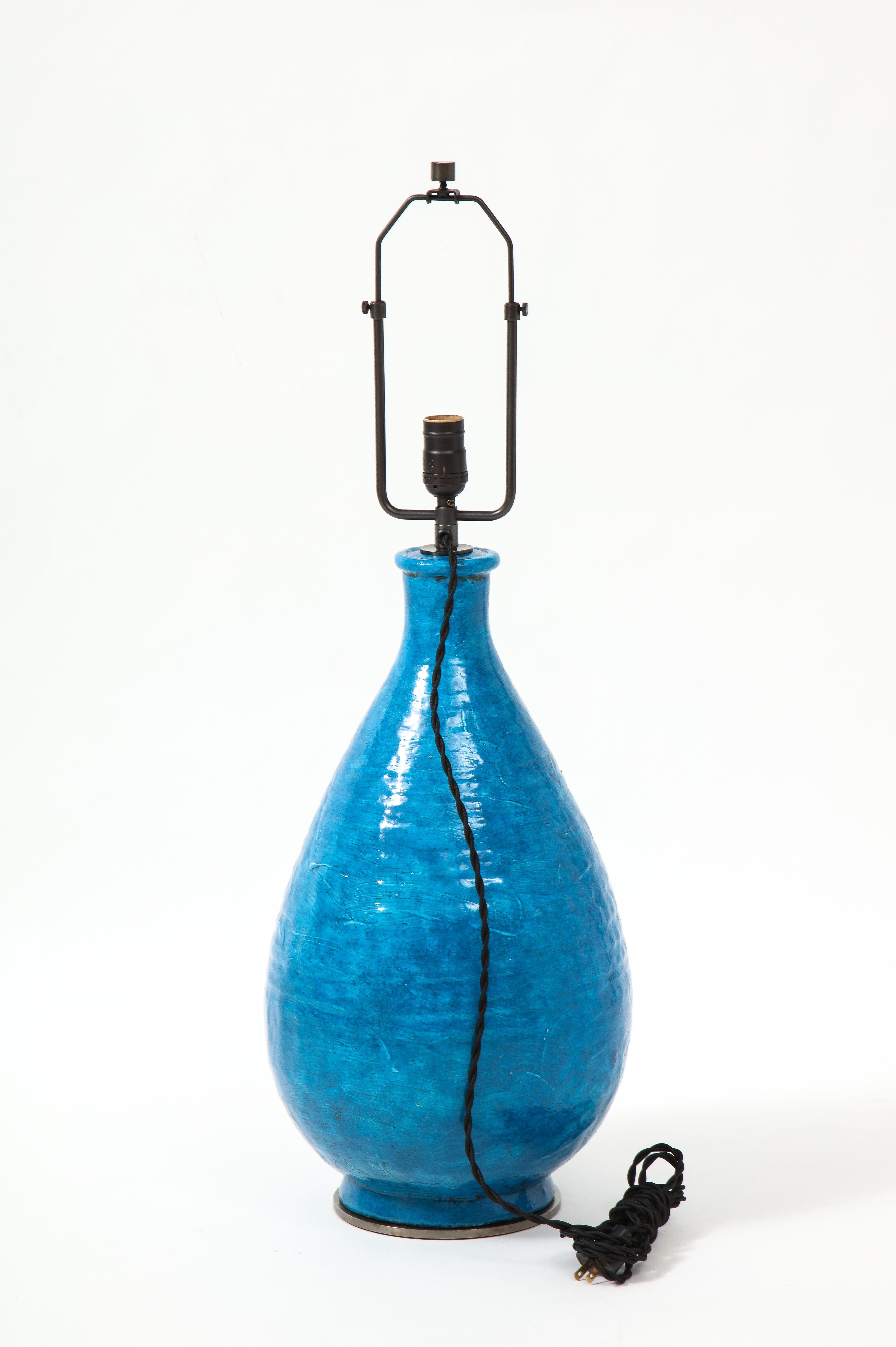 Large Blue Vintage Italian Ceramic Table Lamp, circa 1960s 1