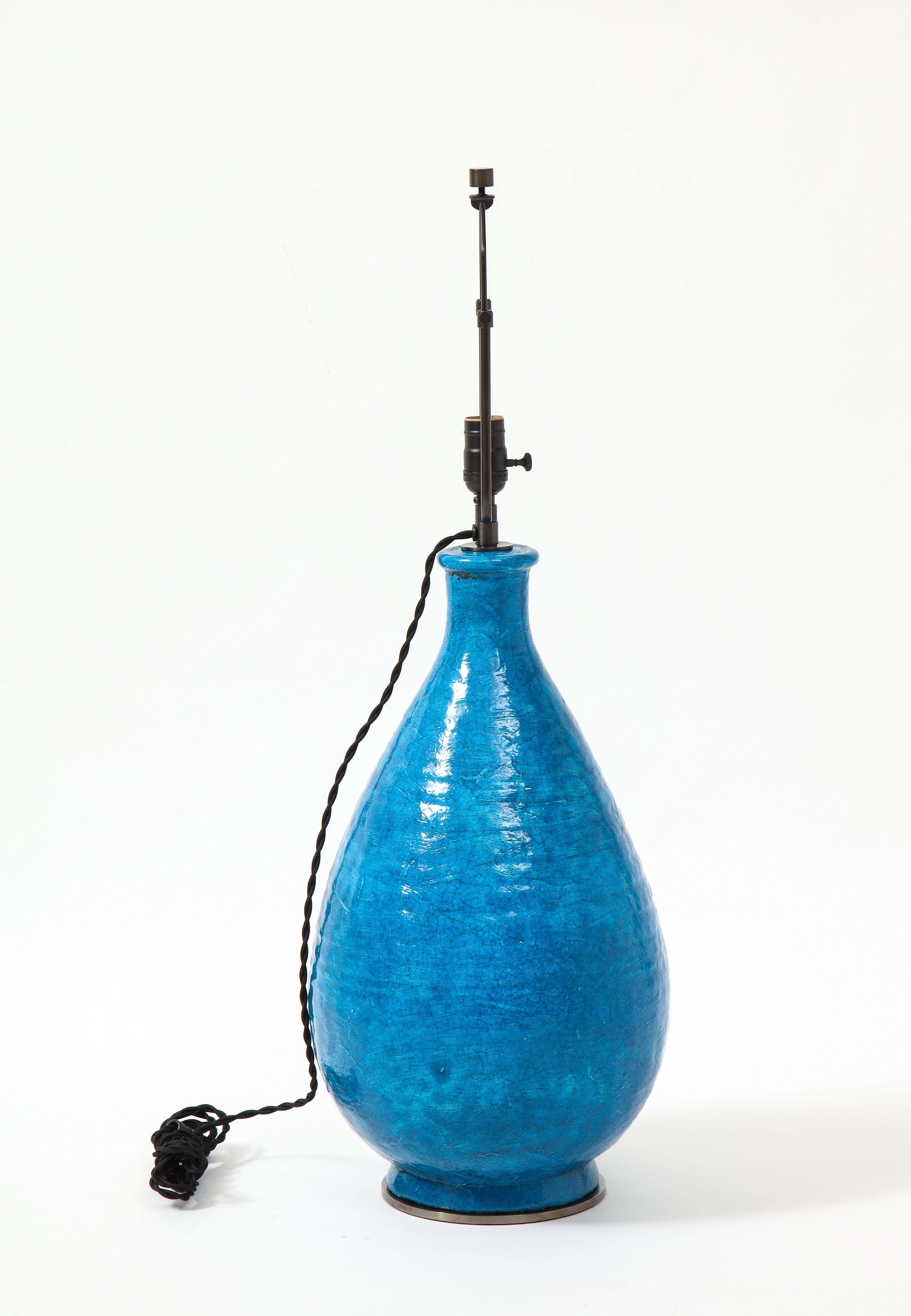 Large Blue Vintage Italian Ceramic Table Lamp, circa 1960s 2
