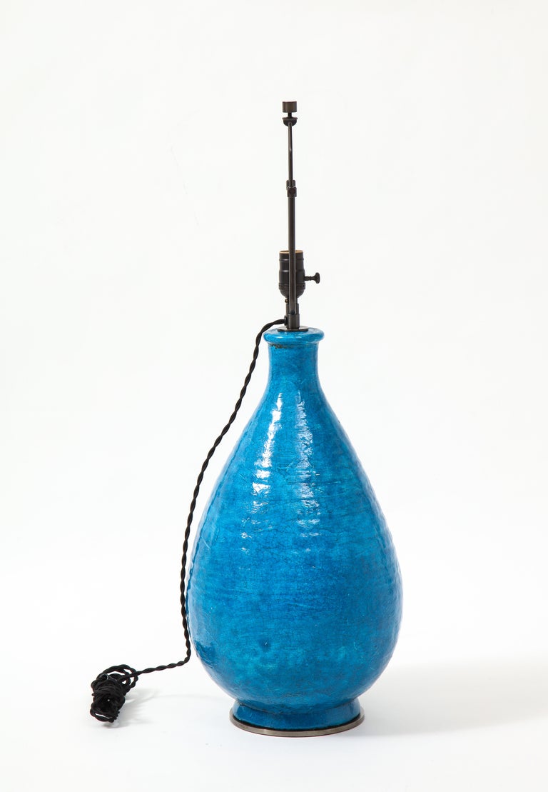 Large Blue Vintage Italian Ceramic Table Lamp, circa 1960s For Sale 2