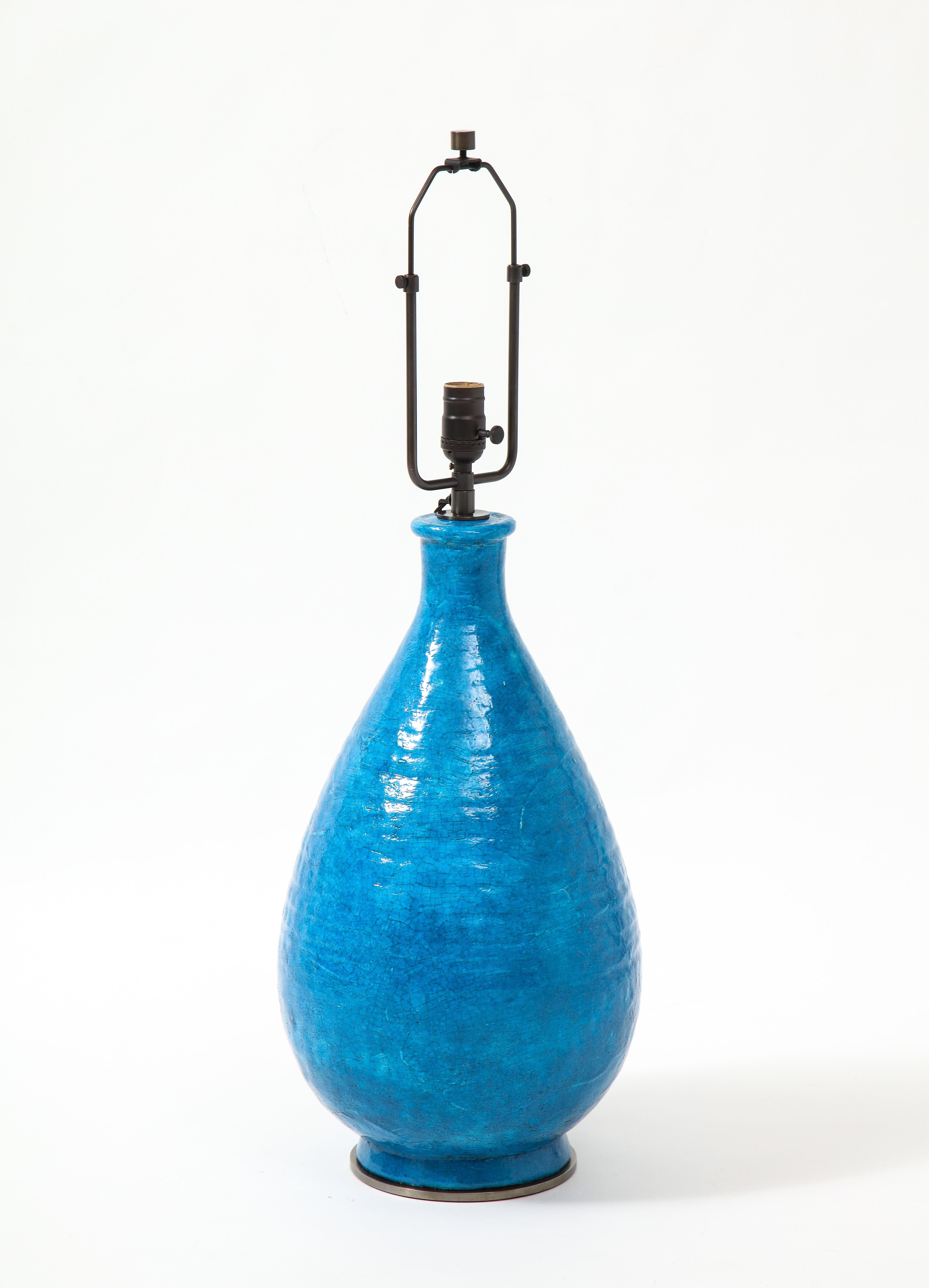 Large Blue Vintage Italian Ceramic Table Lamp, circa 1960s 3