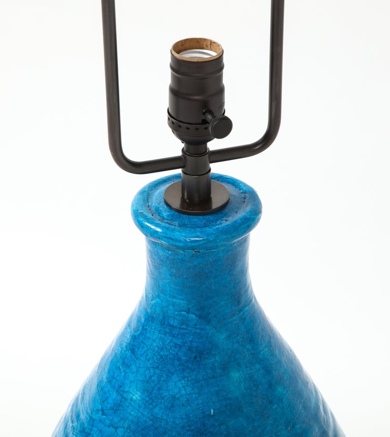 Large Blue Vintage Italian Ceramic Table Lamp, circa 1960s For Sale 4
