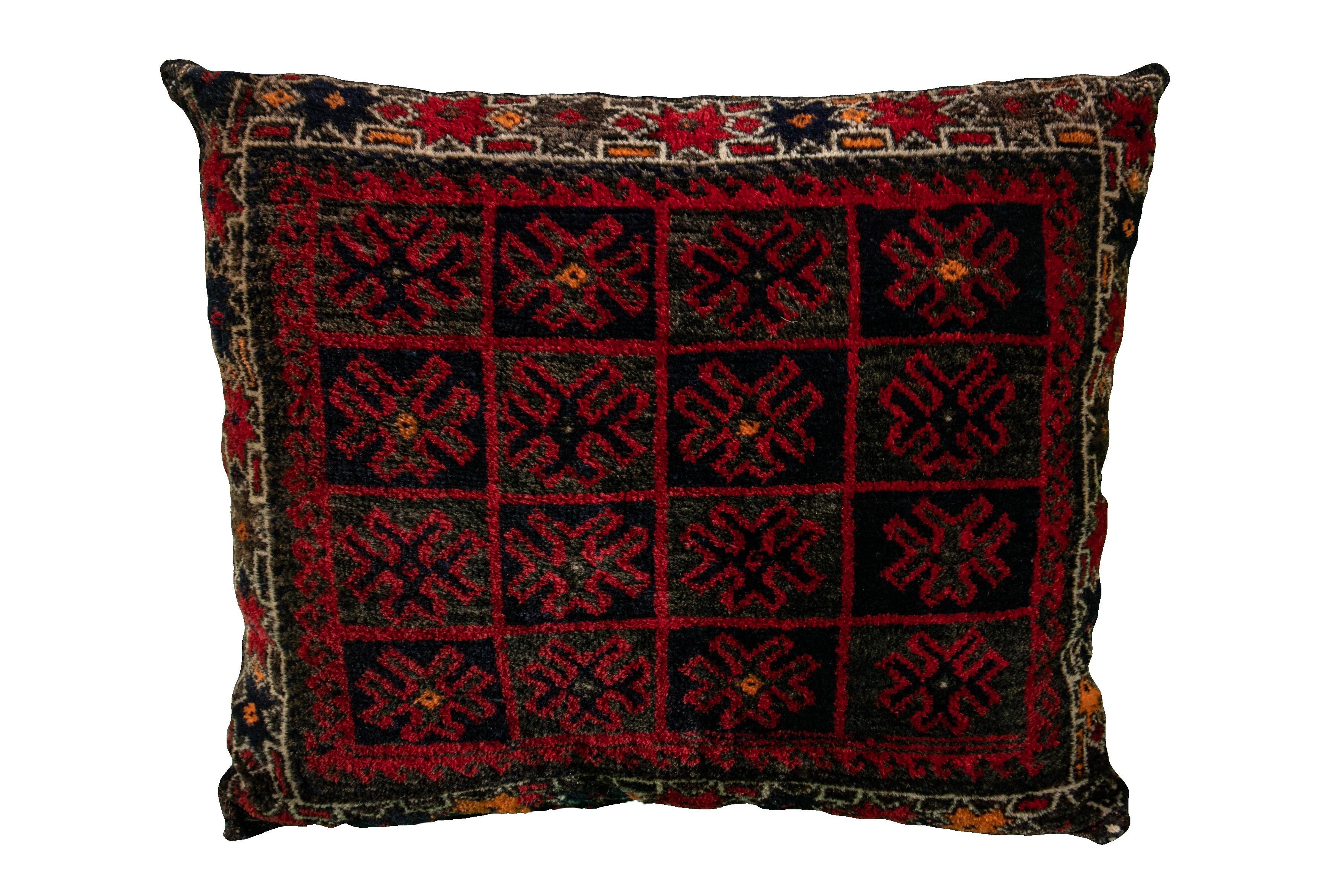 Hand-Knotted Large Blue Vintage Persian Tribal Pillow