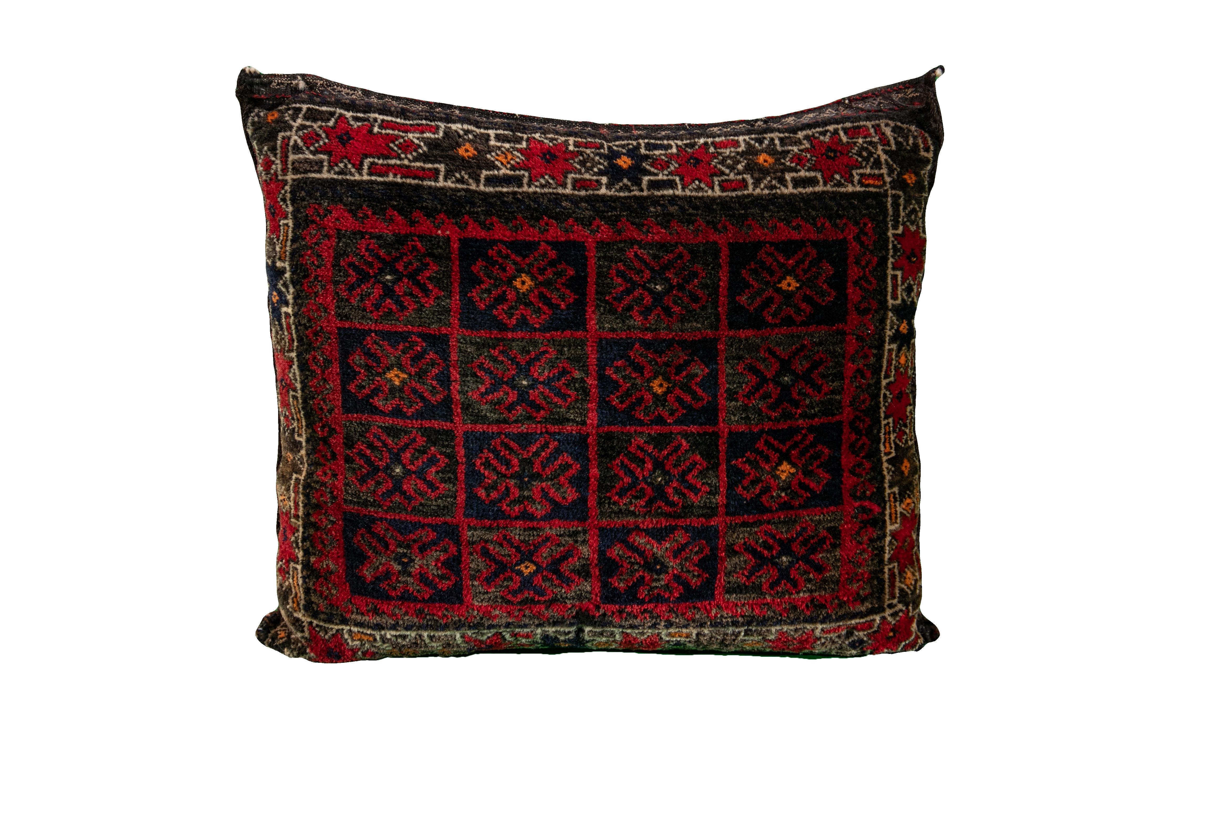 Hand-Knotted Large Blue Vintage Persian Tribal Pillow For Sale