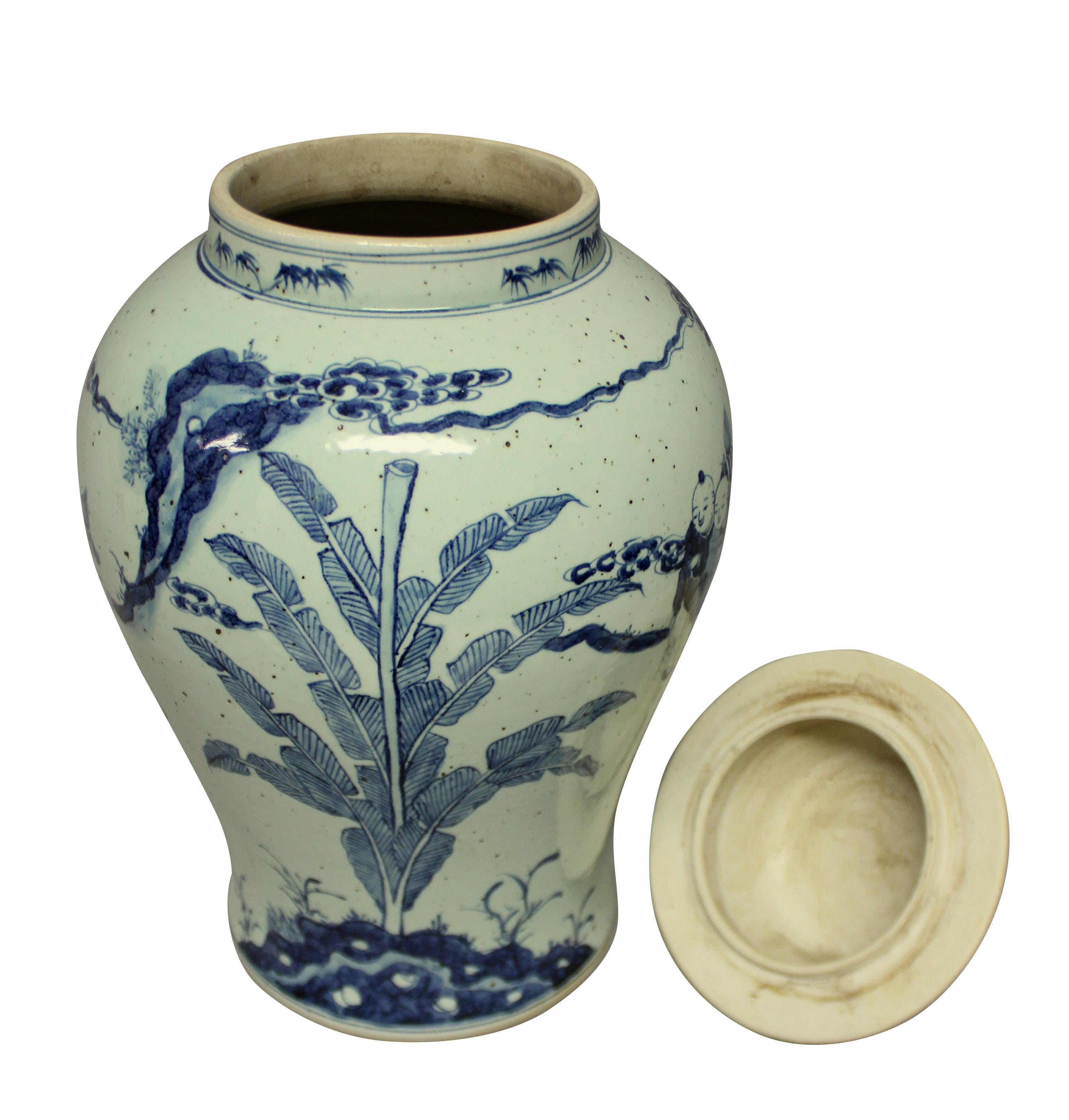 Mid-20th Century Large Blue & White Chinese Vase with Cover