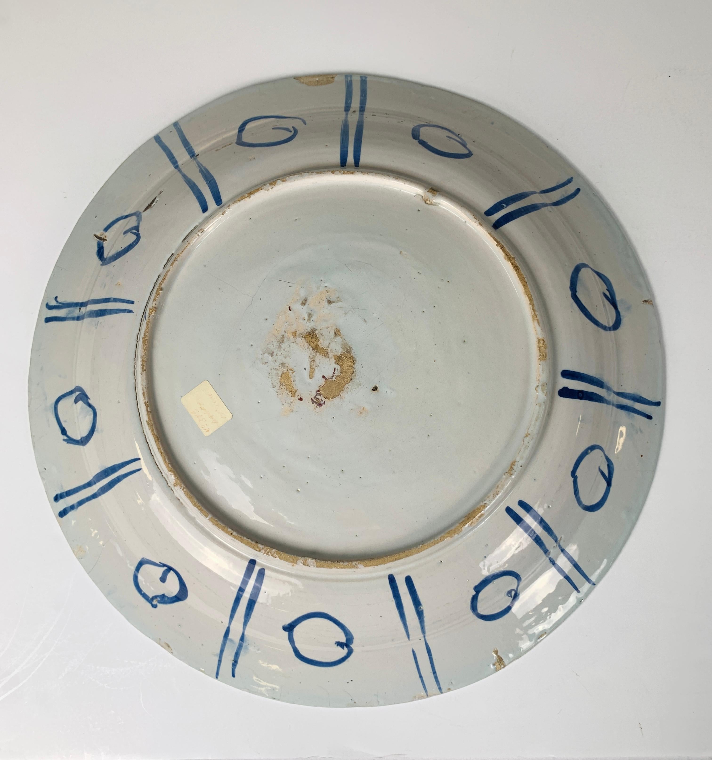 Extra Large Blue & White Delft Charger Hand-Painted  18th Century c-1760 3