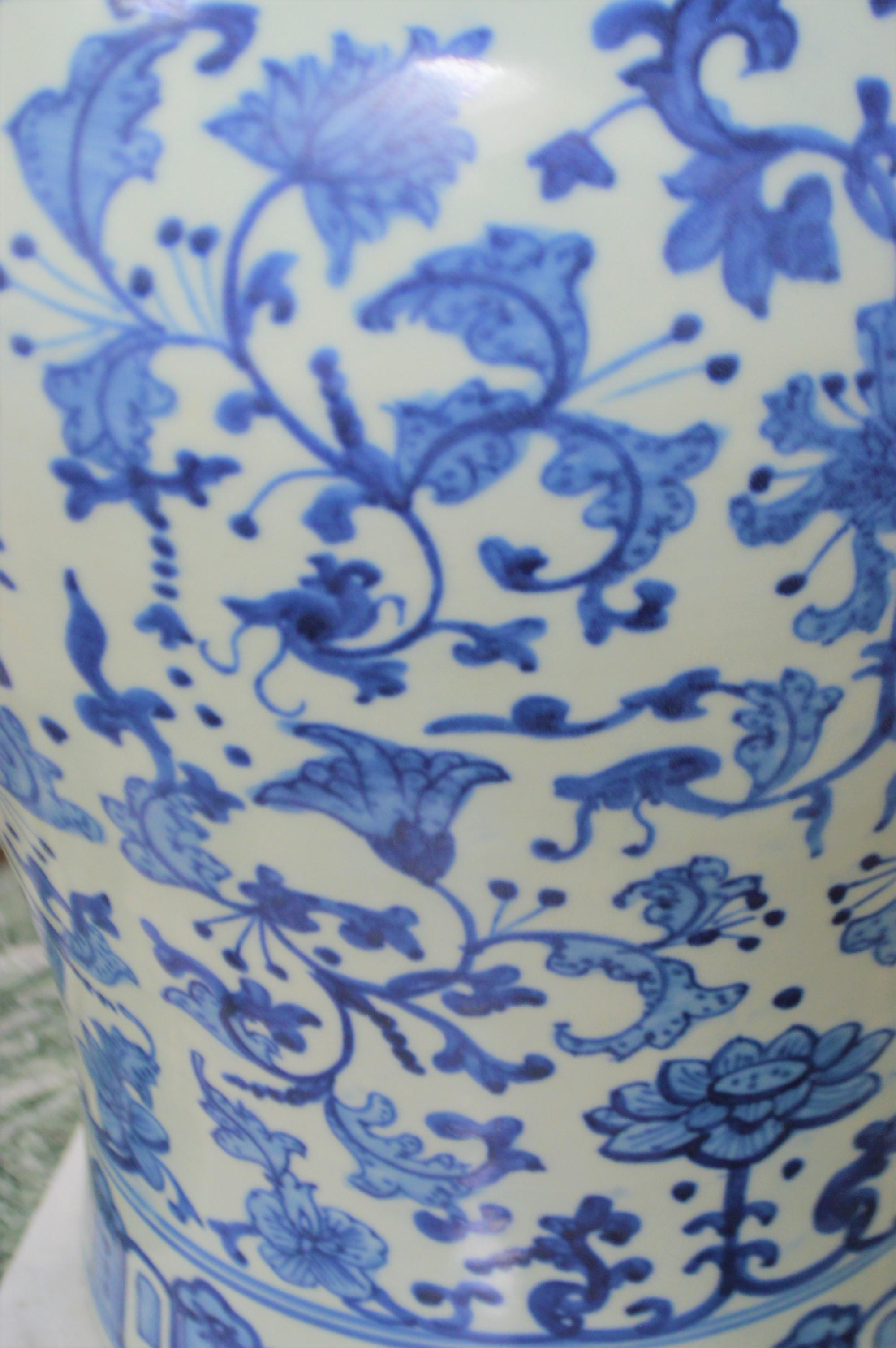 Chinese Export Large Blue, White Floral Chinese Porcelain Vase with Apocryphal Quinlong Mark