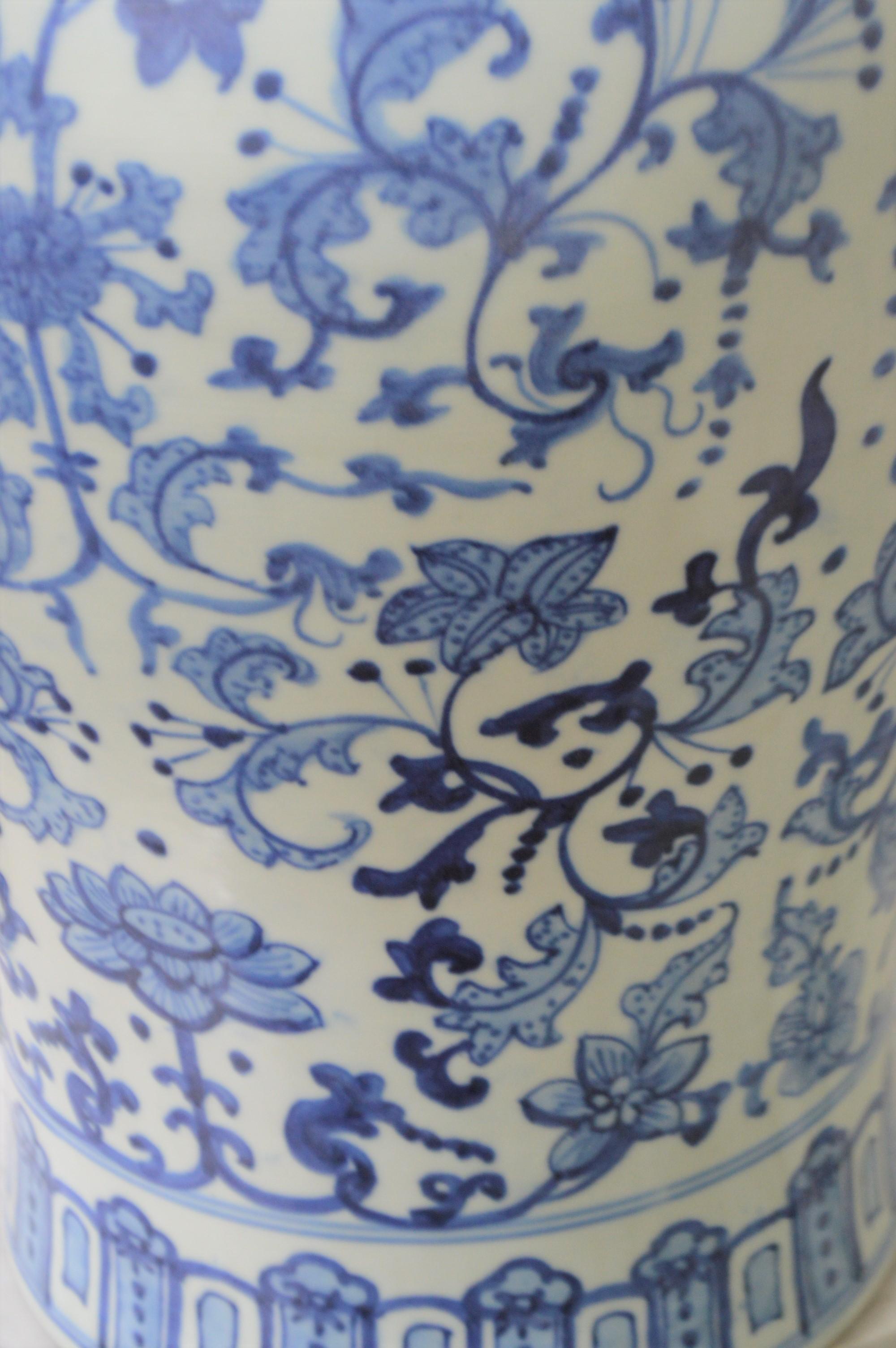 Fired Large Blue, White Floral Chinese Porcelain Vase with Apocryphal Quinlong Mark
