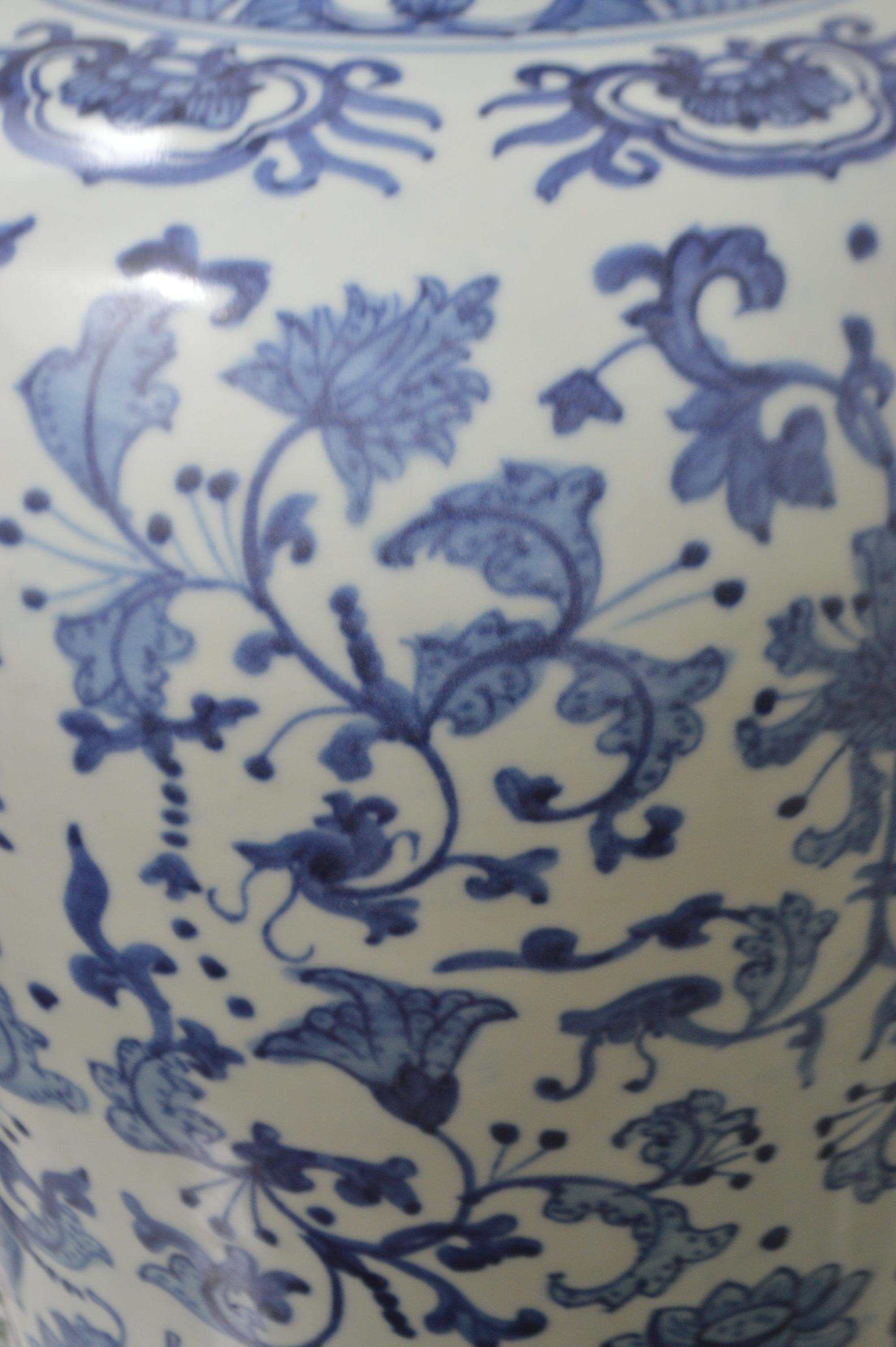 20th Century Large Blue, White Floral Chinese Porcelain Vase with Apocryphal Quinlong Mark